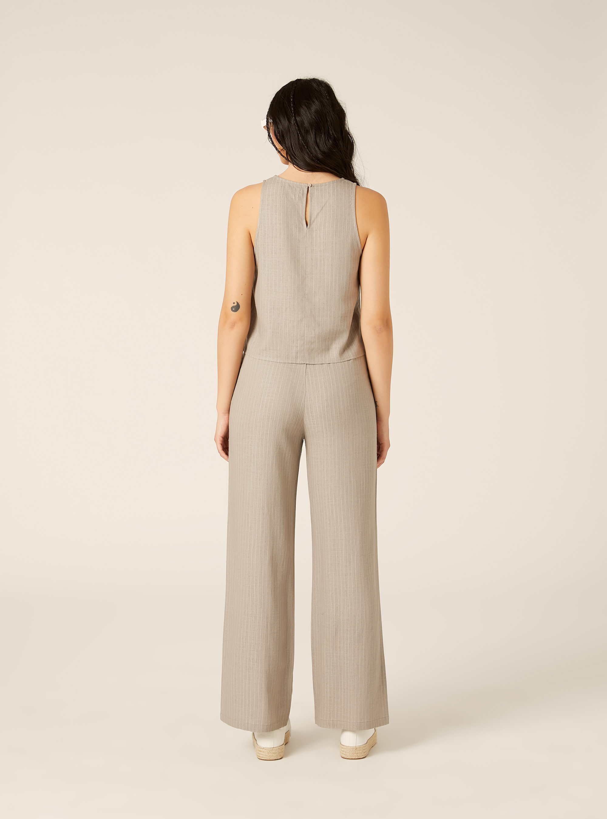 Canotta basic in misto lino, STRIPE BEIGE/WHITE