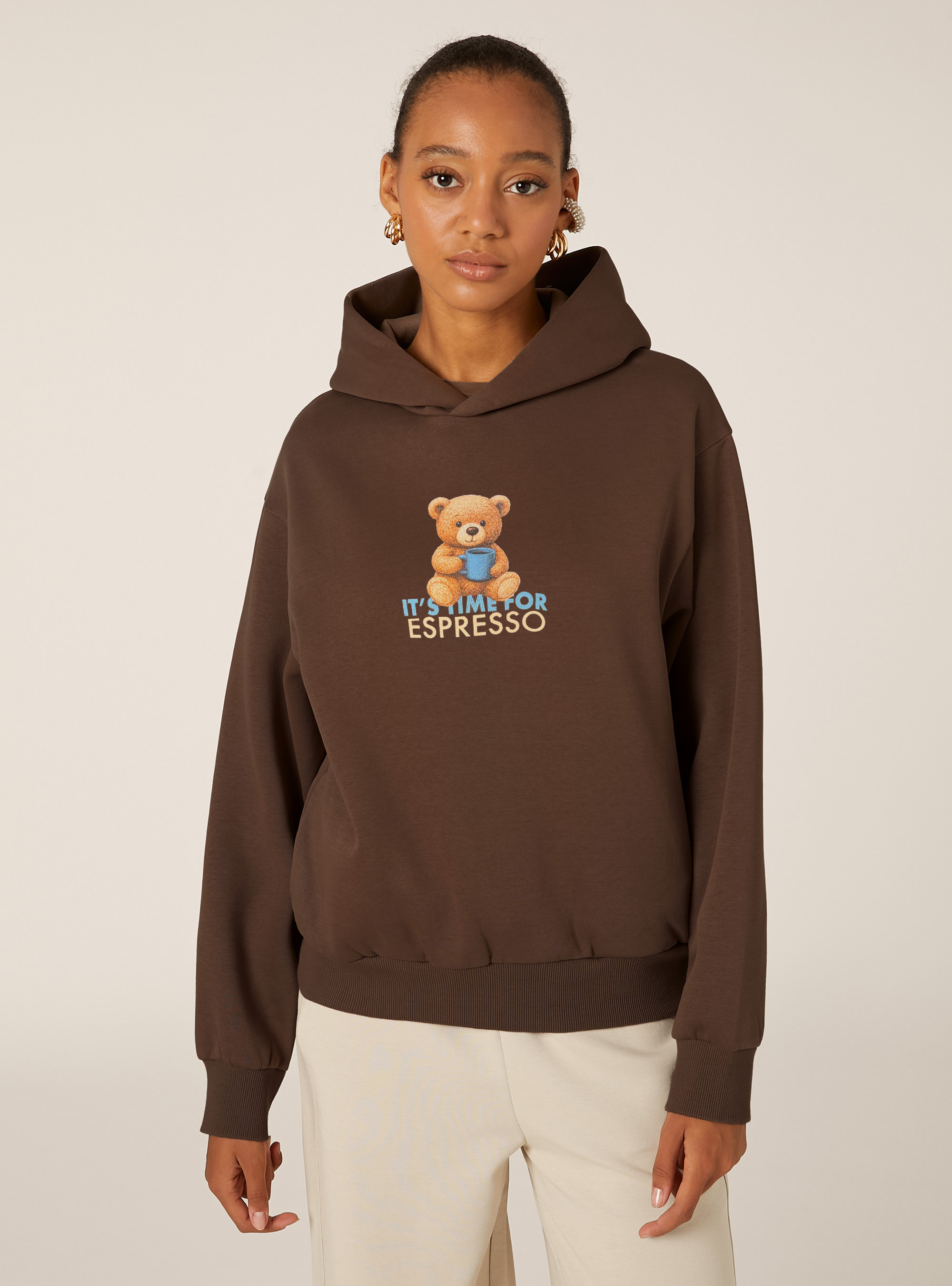 Felpa con cappuccio stampata, BR1 BROWN DARK