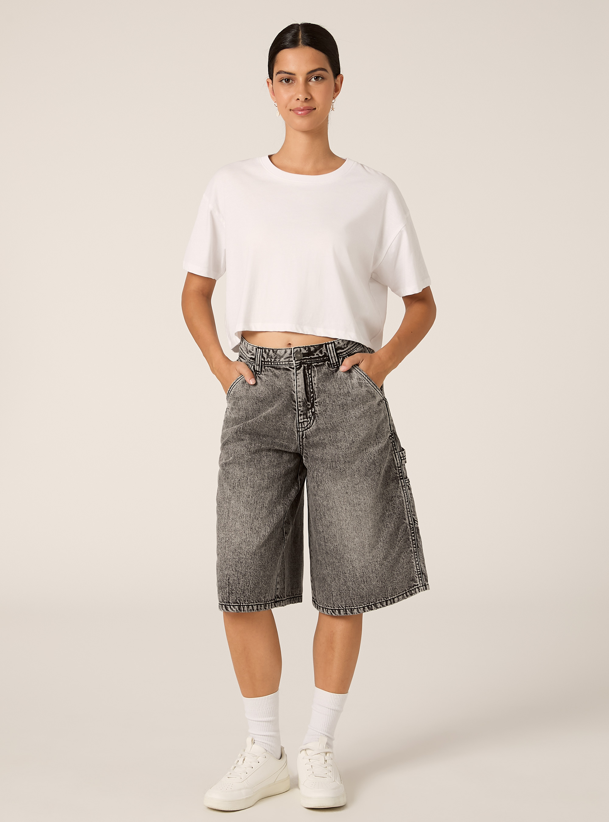 Weite Denim-Jorts im Carpenter-Style, D00G GREY