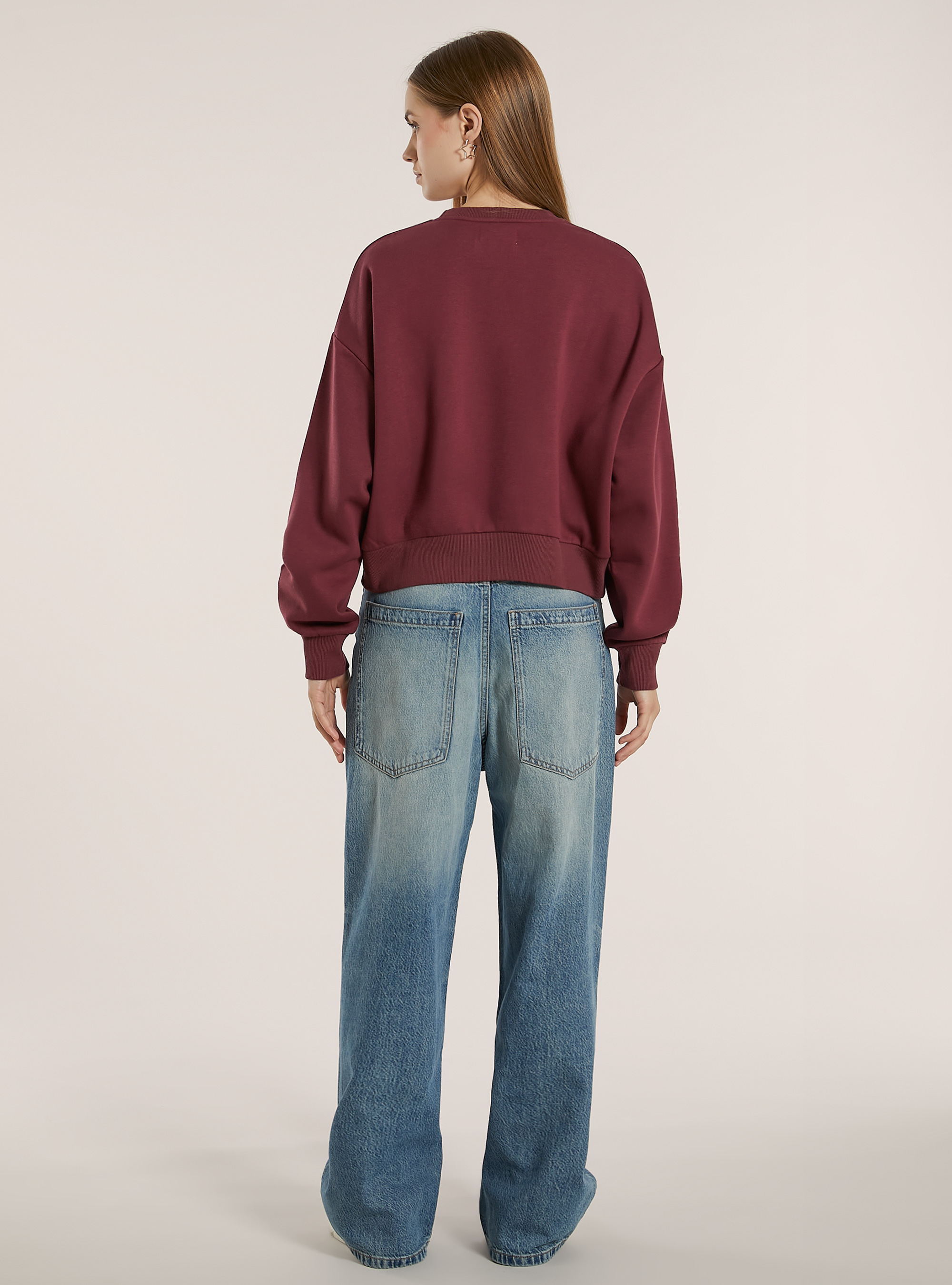 Sweatshirt mit Boxy-Fit und City-Print, BO1 BORDEAUX DARK