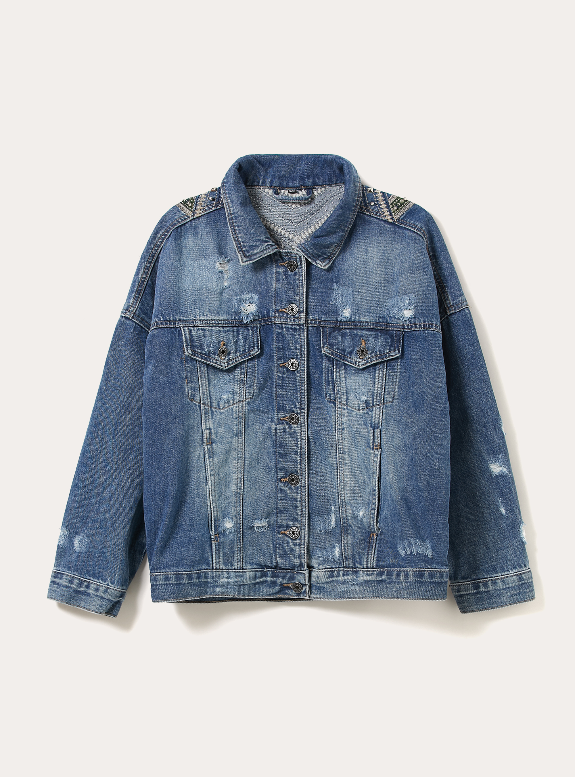 Giubbotto in denim con frange, D004 MEDIUM LIGHT BLUE