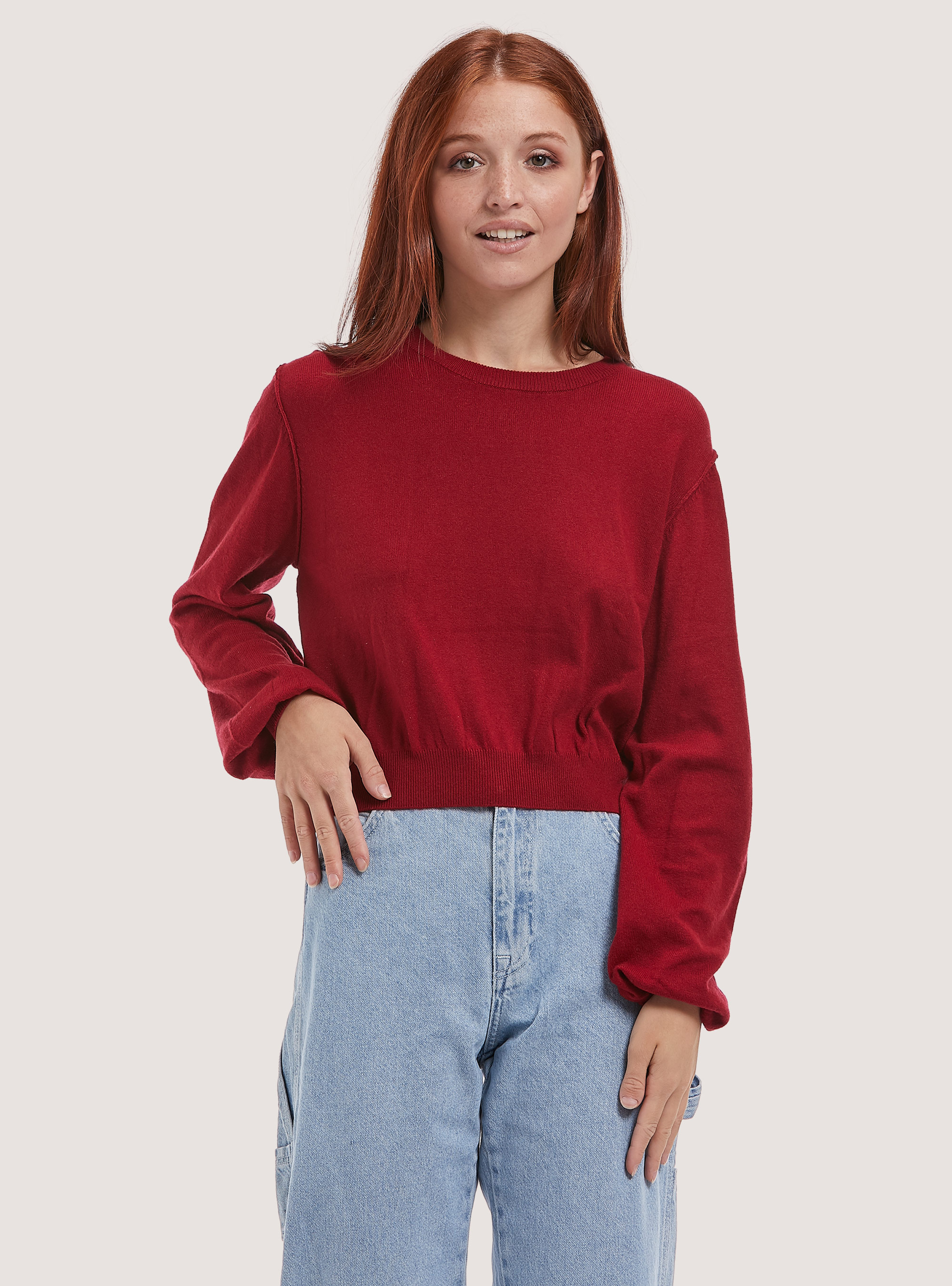 Pull court à manches bouffantes, C4497 RED
