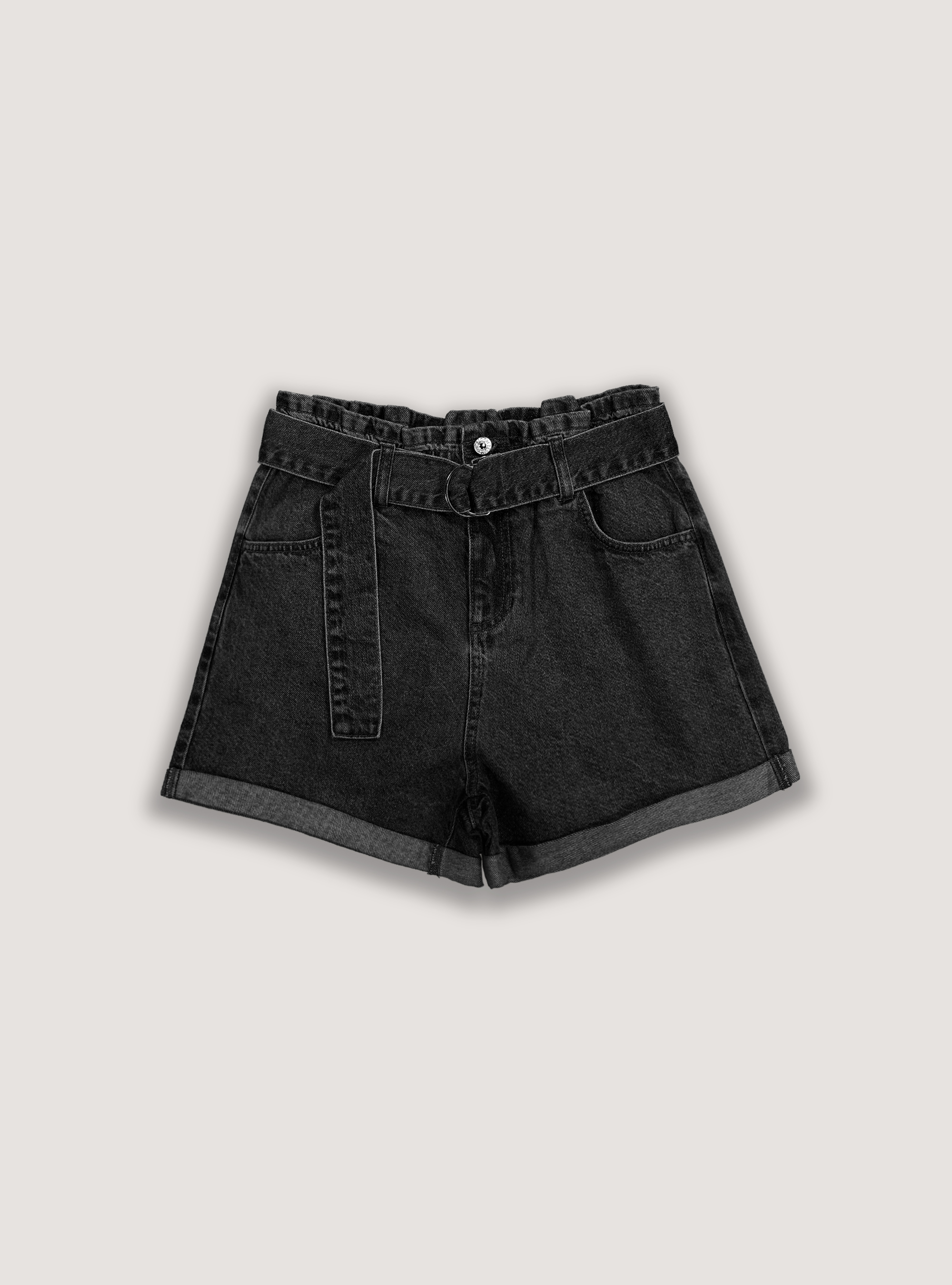 Denim shorts with strap, D000 BLACK