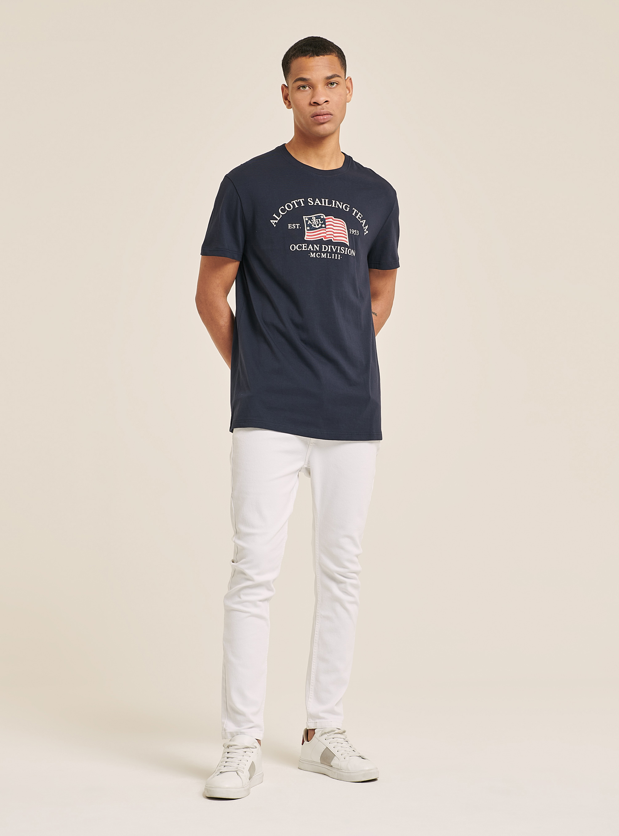 Cotton T-shirt with print, AZUL