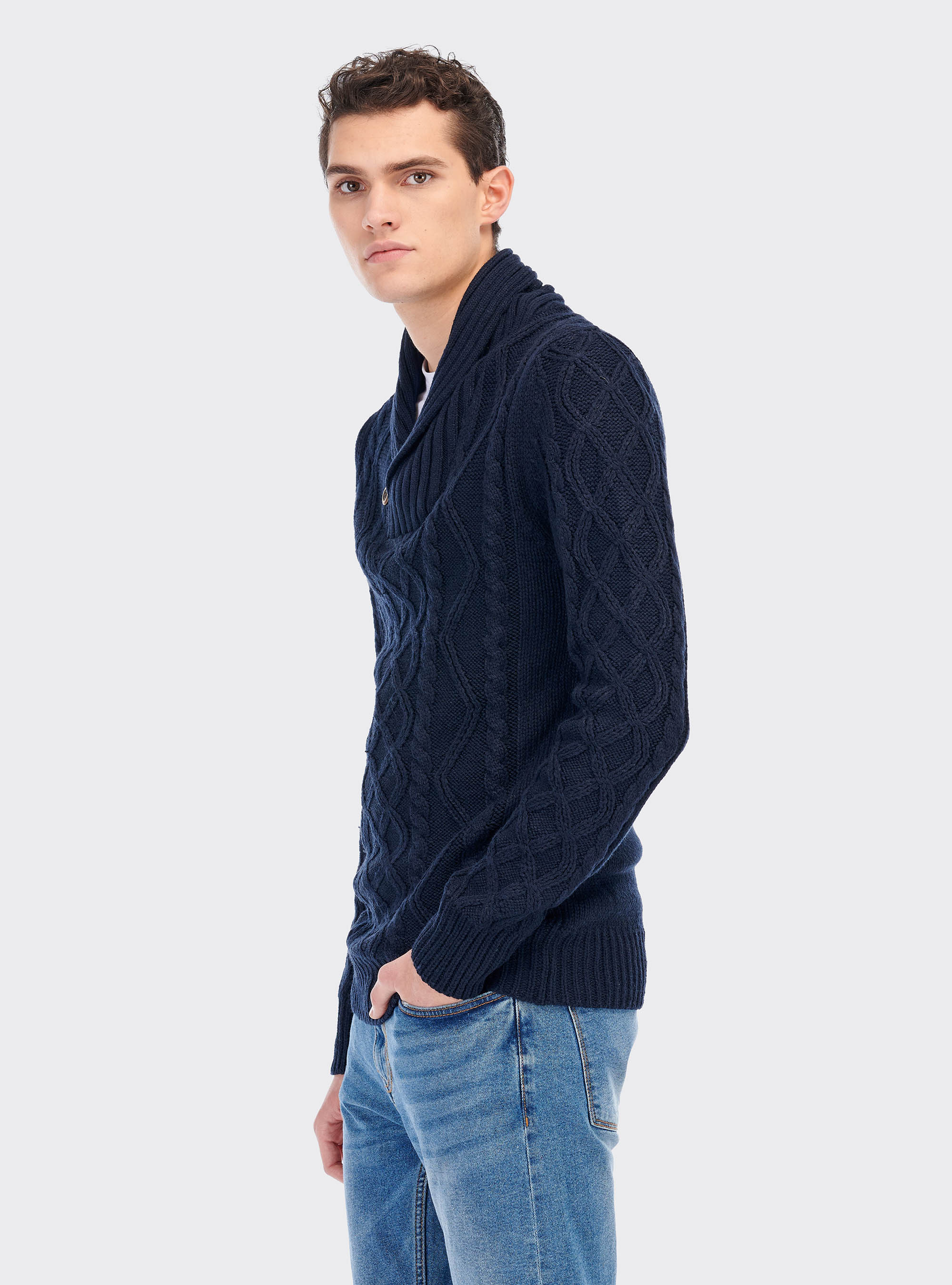 Shawl collar pullover, C210 BLUE NAVY