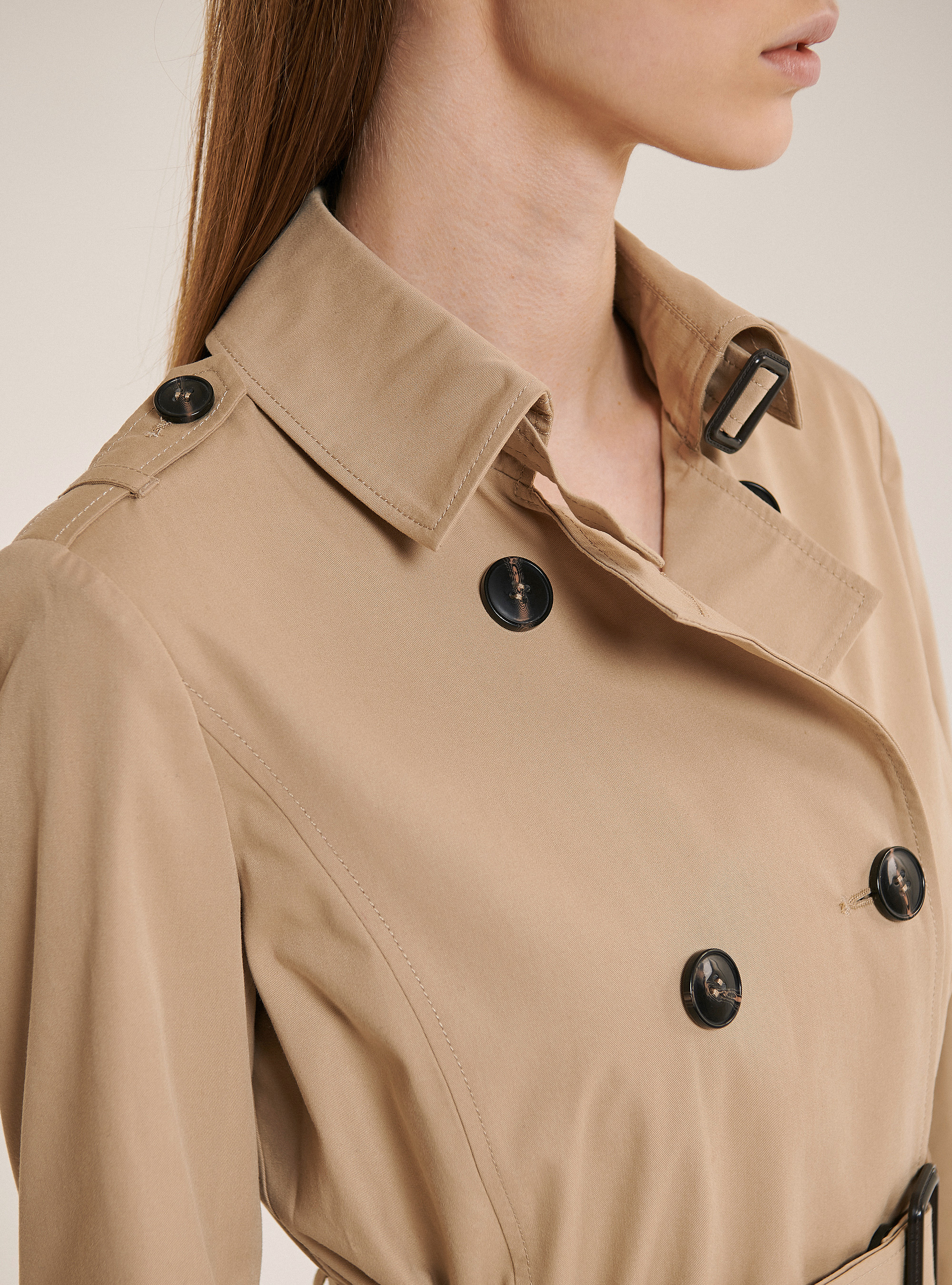 Trench con cintura, BEIGE