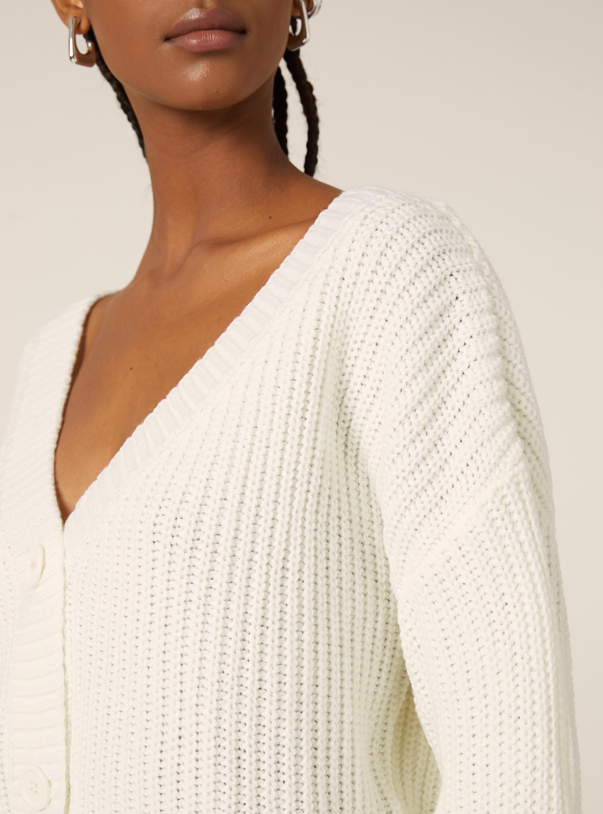 Knitted cardigan with V-neck, WH1 OFF WHITE