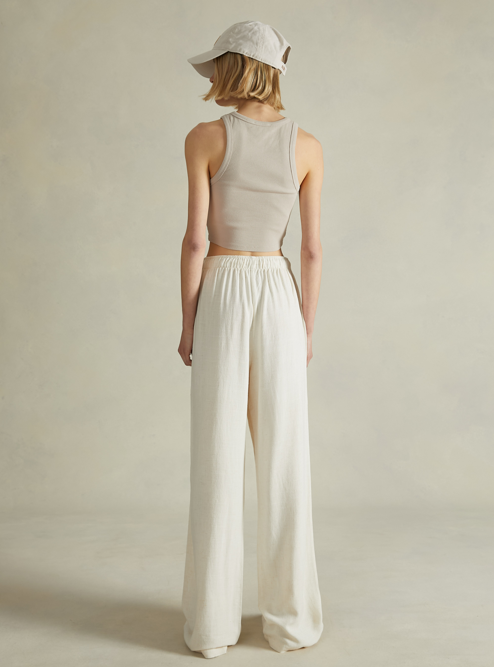 Linen blend palazzo trousers, MBG3 BEIGE MEL LIGHT