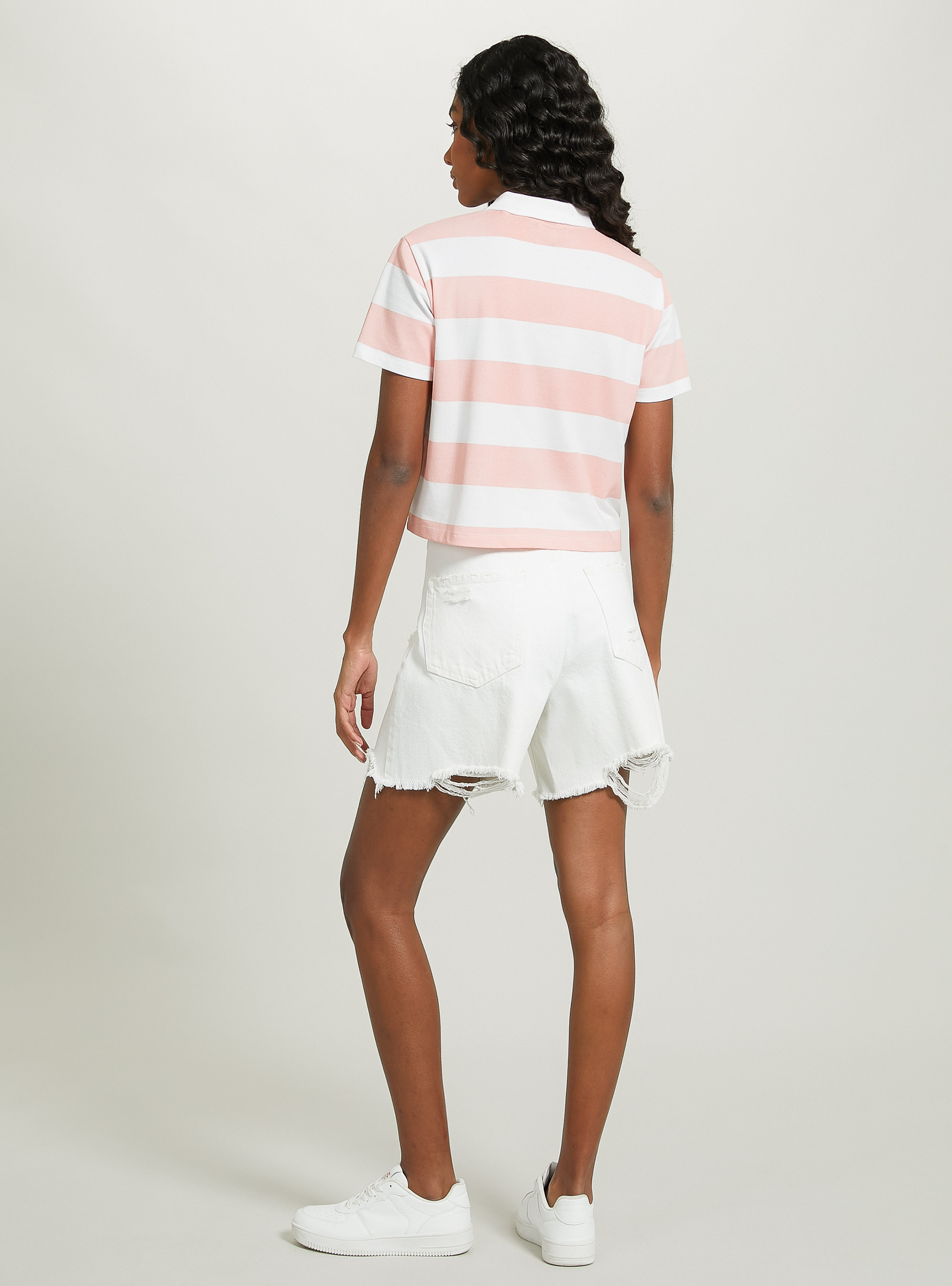 Polo crop fit con rayas, C4400 PINK