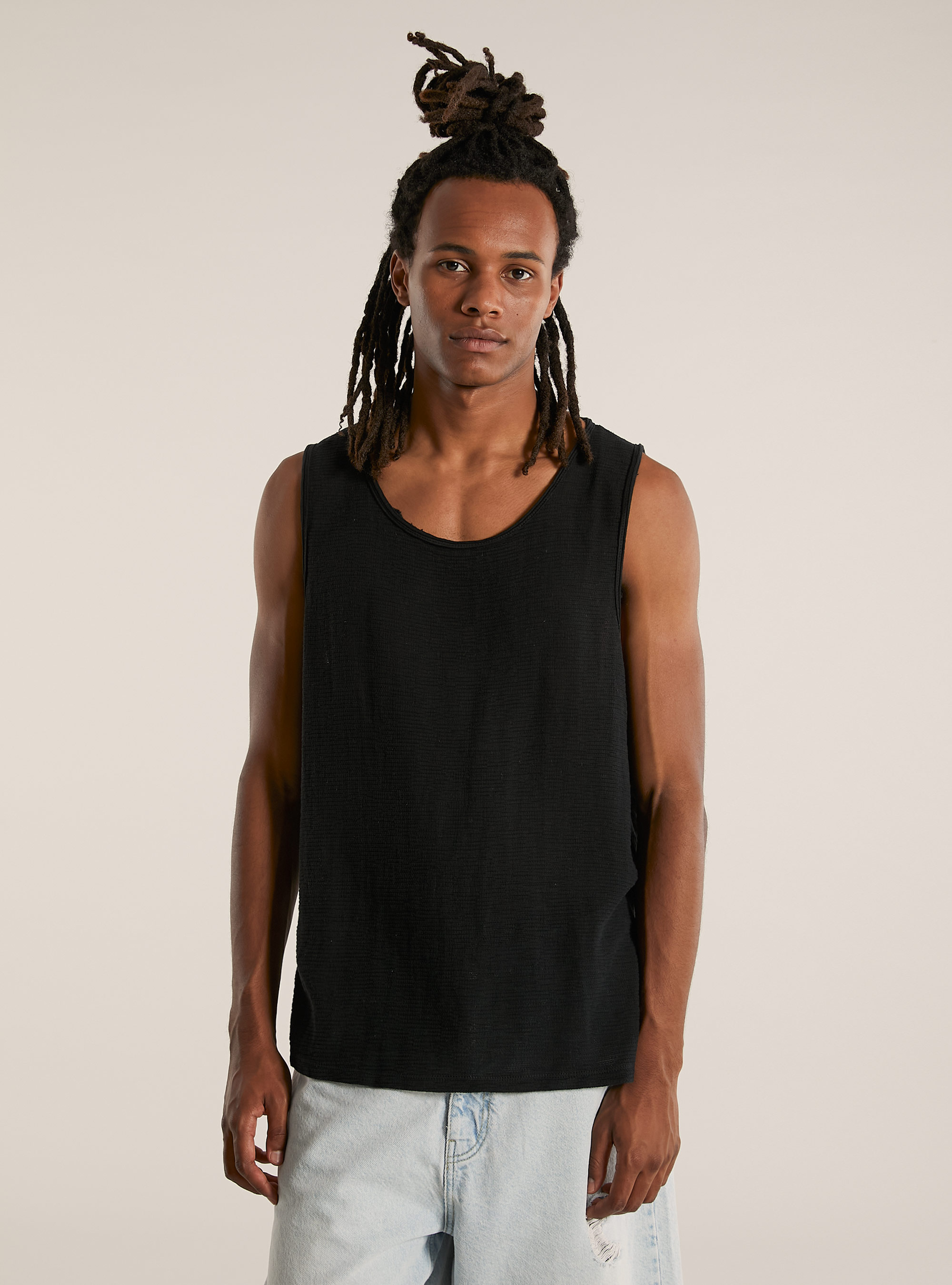 Linen-blend tank top, BK1 BLACK