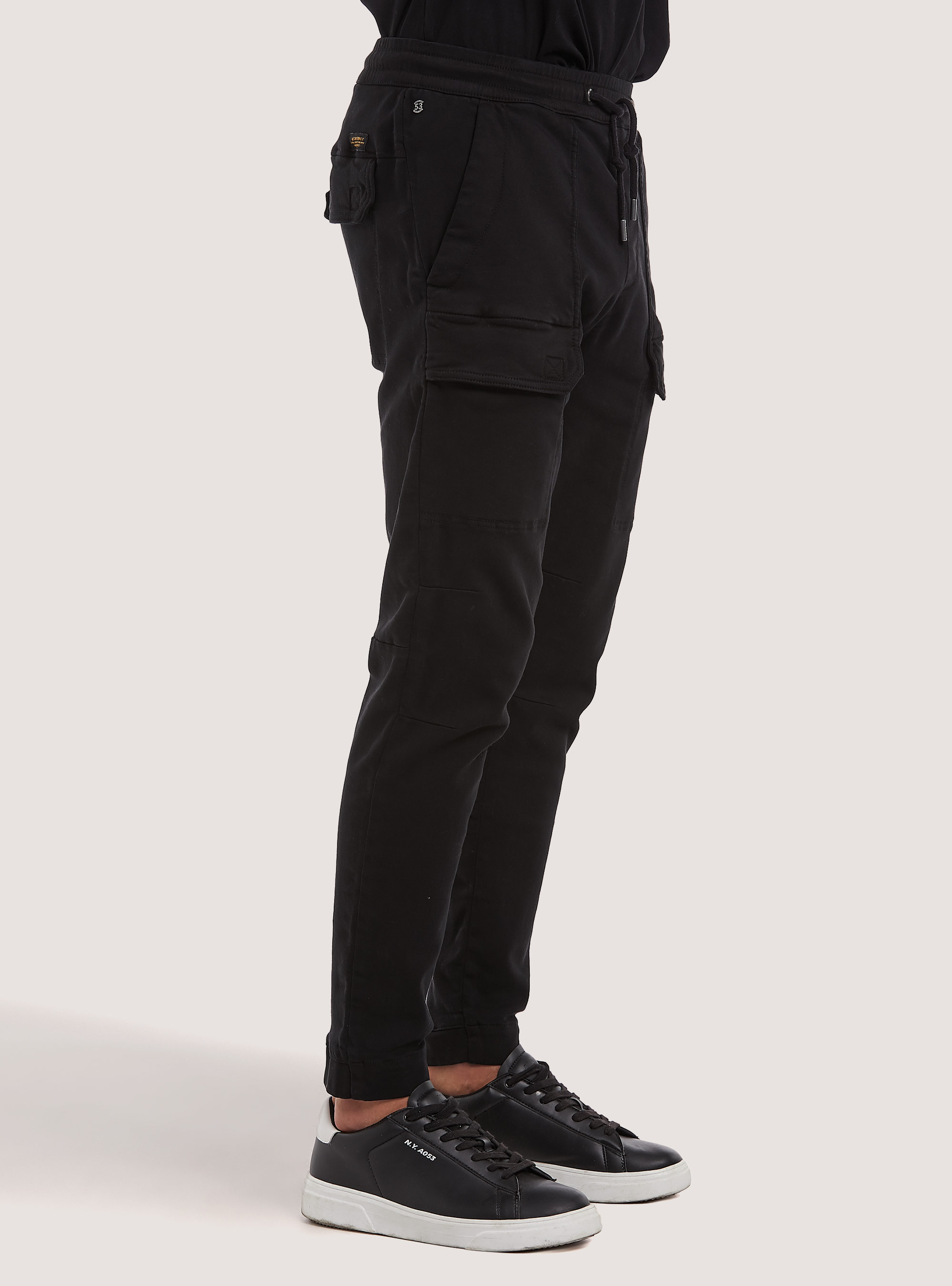 Cotton jogger trousers with large pockets, BK1 BLACK