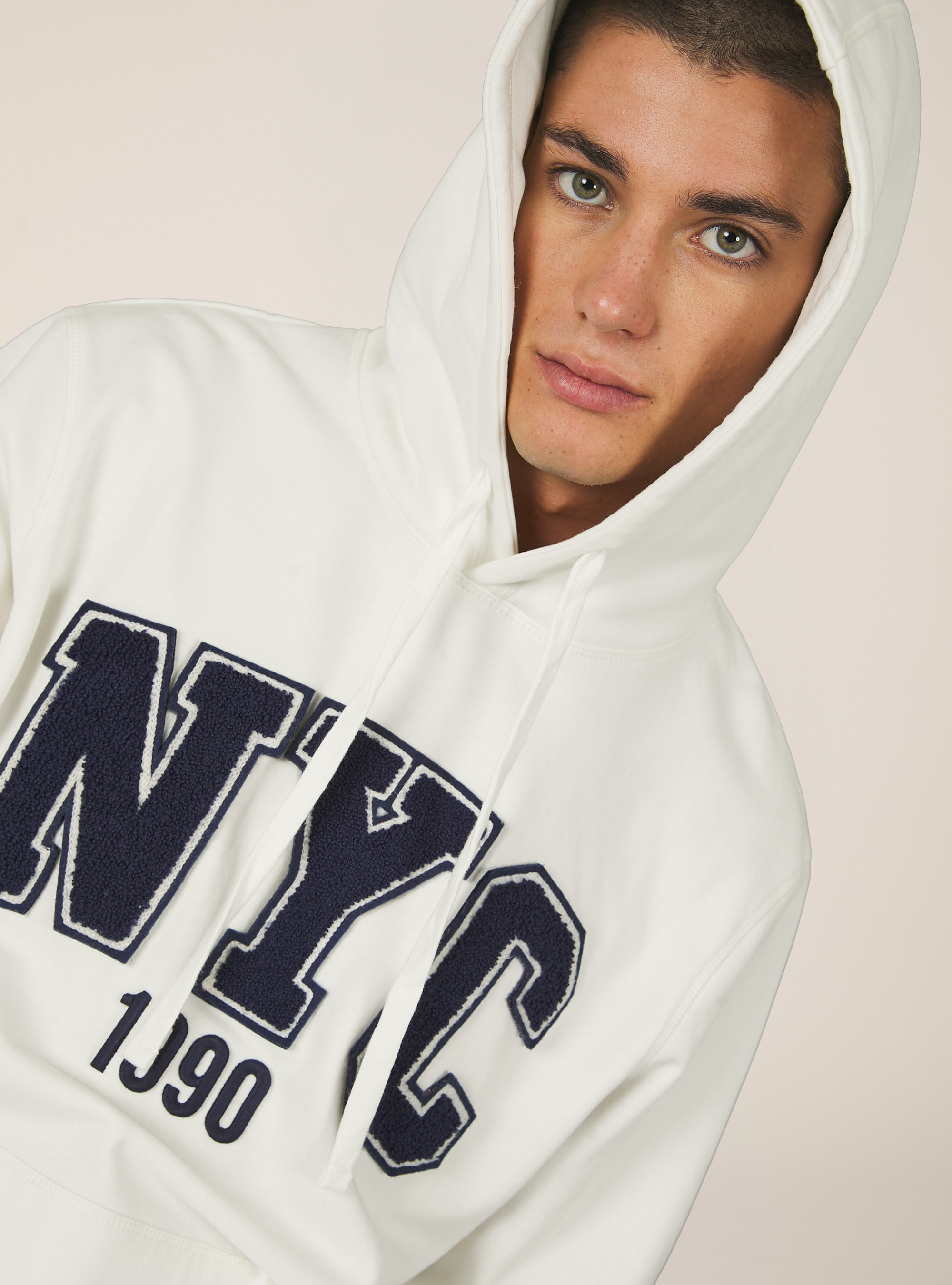 Felpa cappuccio con patch ricamata, WH2 WHITE