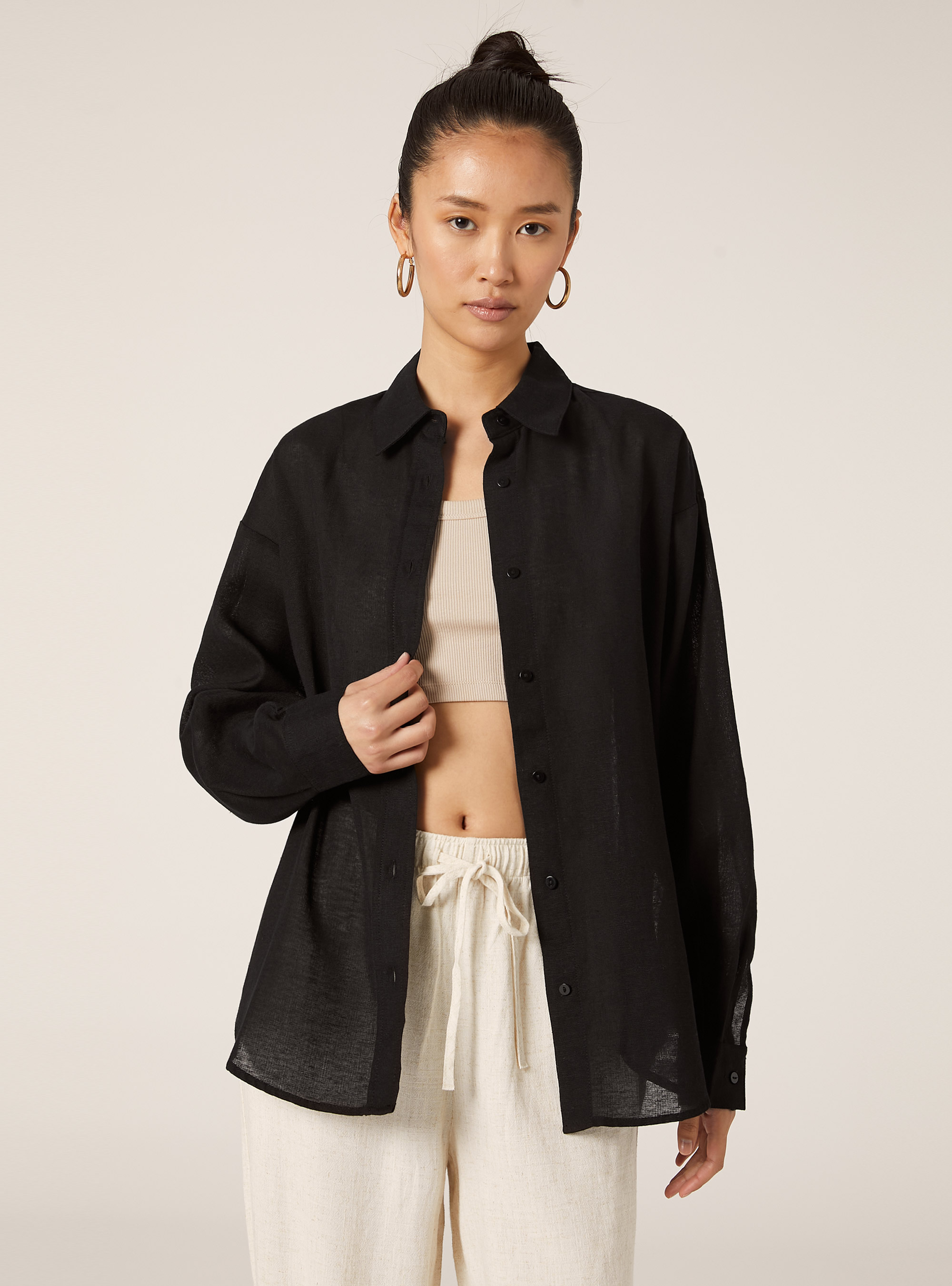 Comfort fit linen shirt, BK1 BLACK