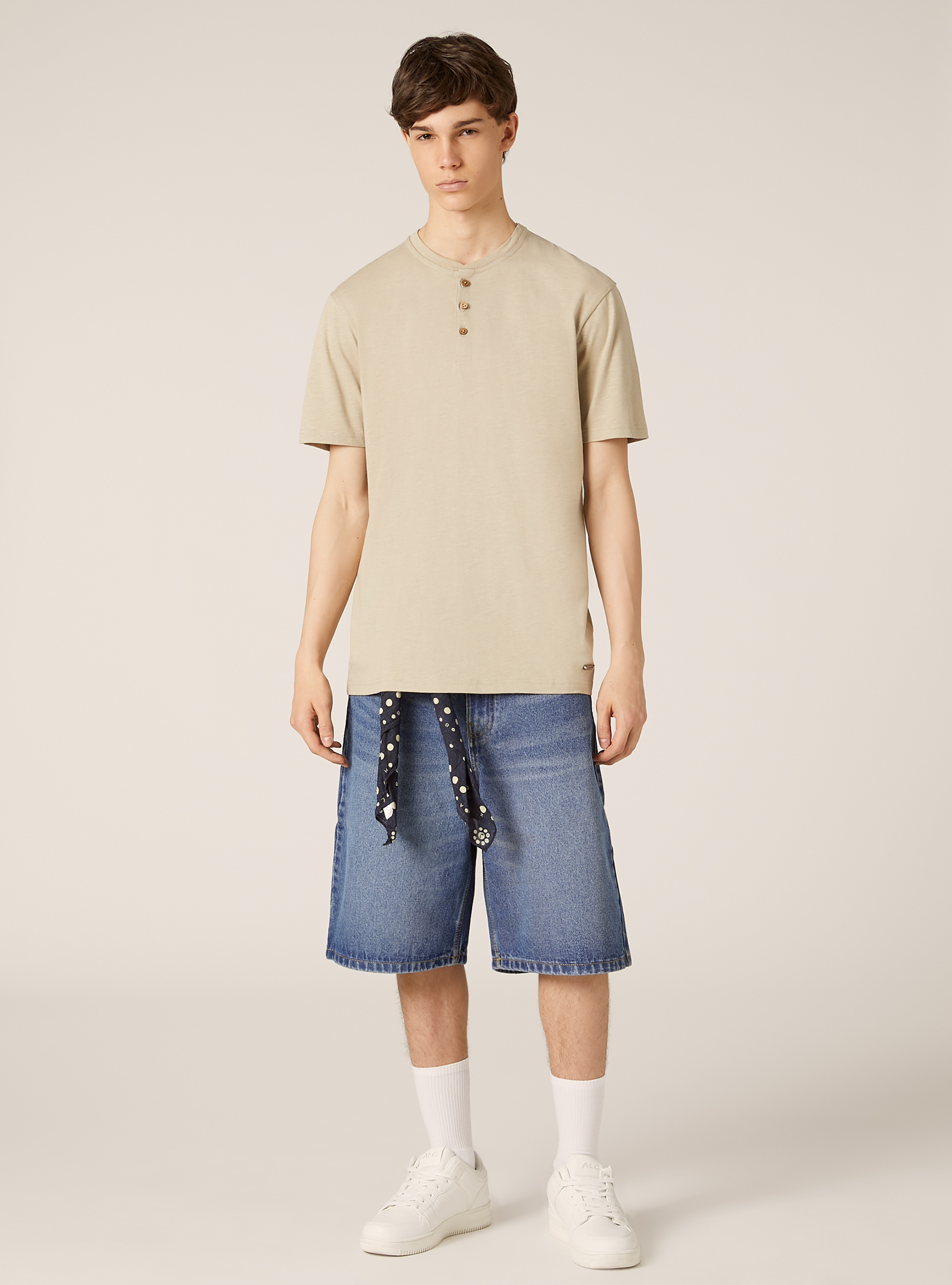 Serafino-T-Shirt aus Baumwolle, BG2 BEIGE MEDIUM