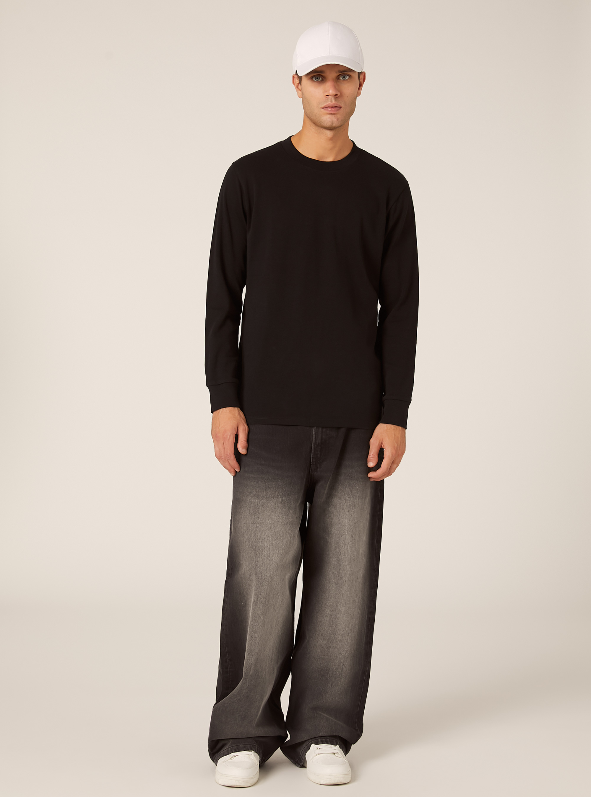 Long-sleeved cotton T-shirt, BK1 BLACK