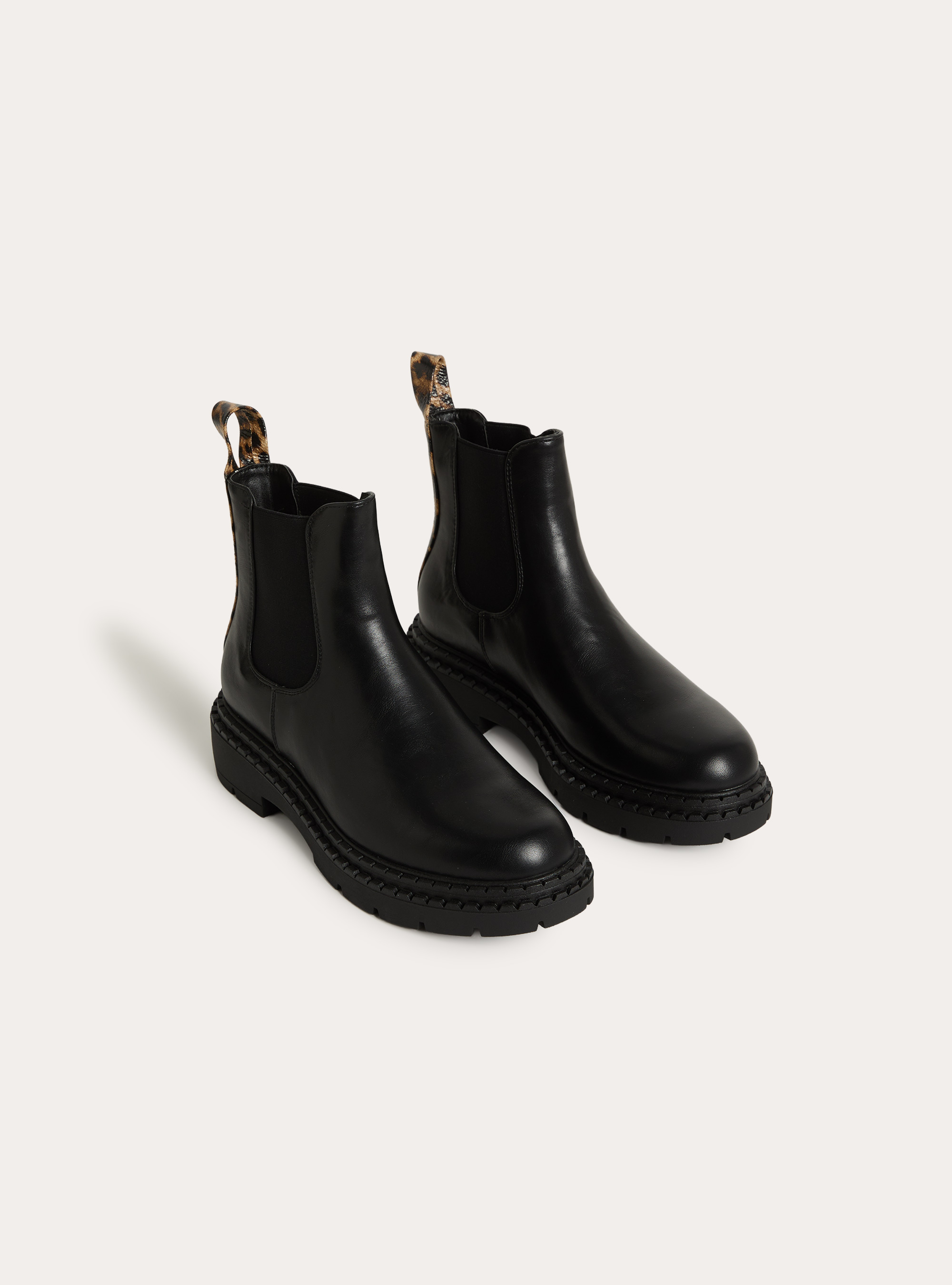 Bottines chelsea en effet cuir avec tirant imprime leopard, BK1 BLACK