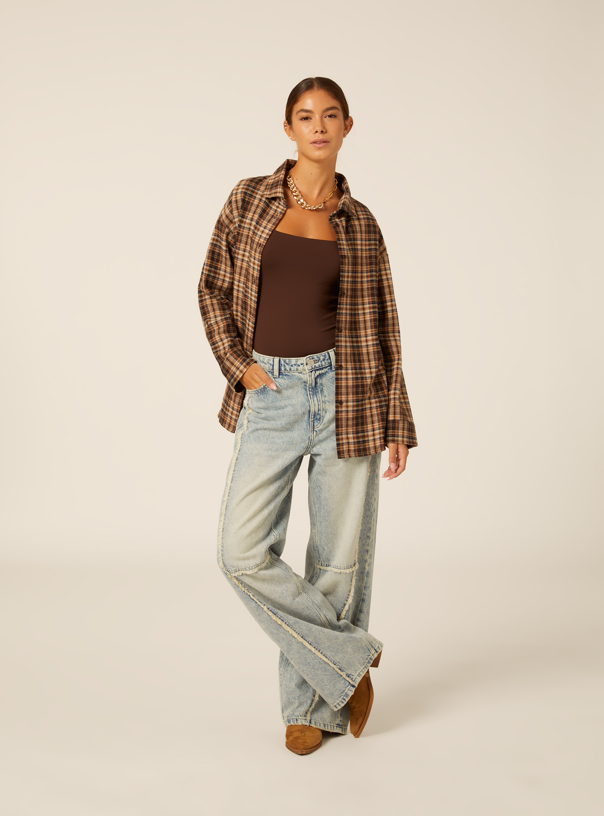 Camicia a quadri, BR2 BROWN MEDIUM