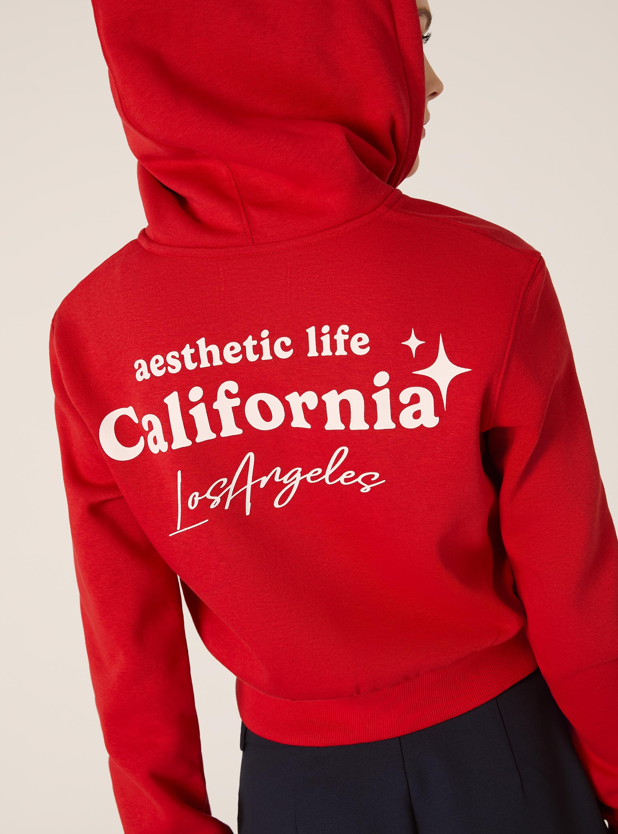 Cropped sweatshirt with zip and print, RD2 RED MEDIUM