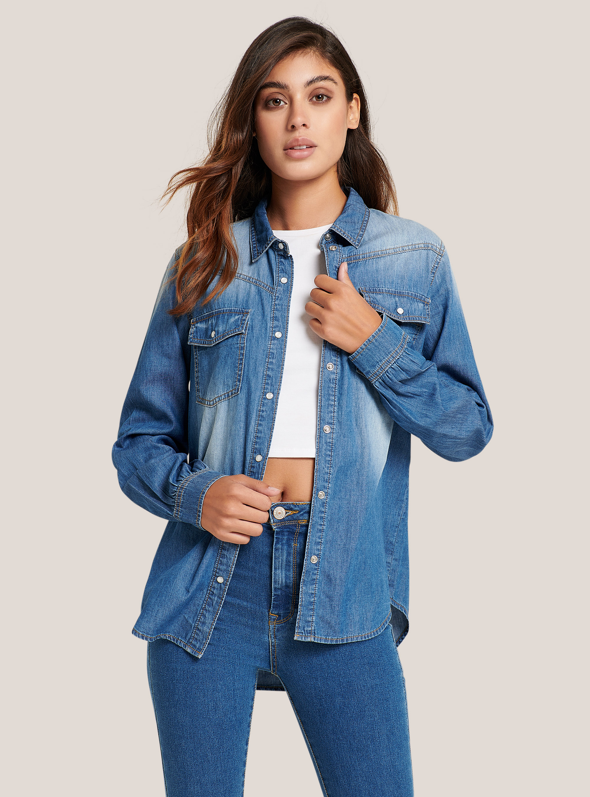 Cotton denim shirt, BLUE
