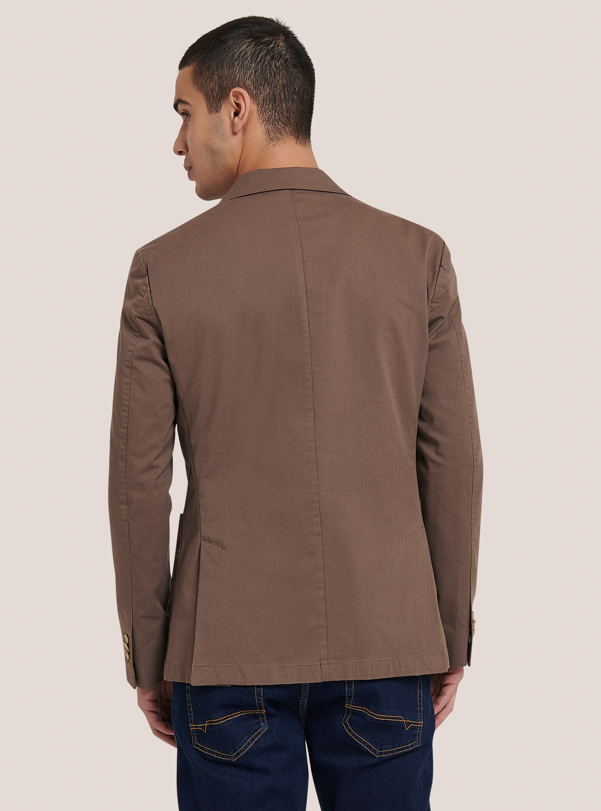 Giacca con tasca a toppa in misto cotone, C5615 BROWN