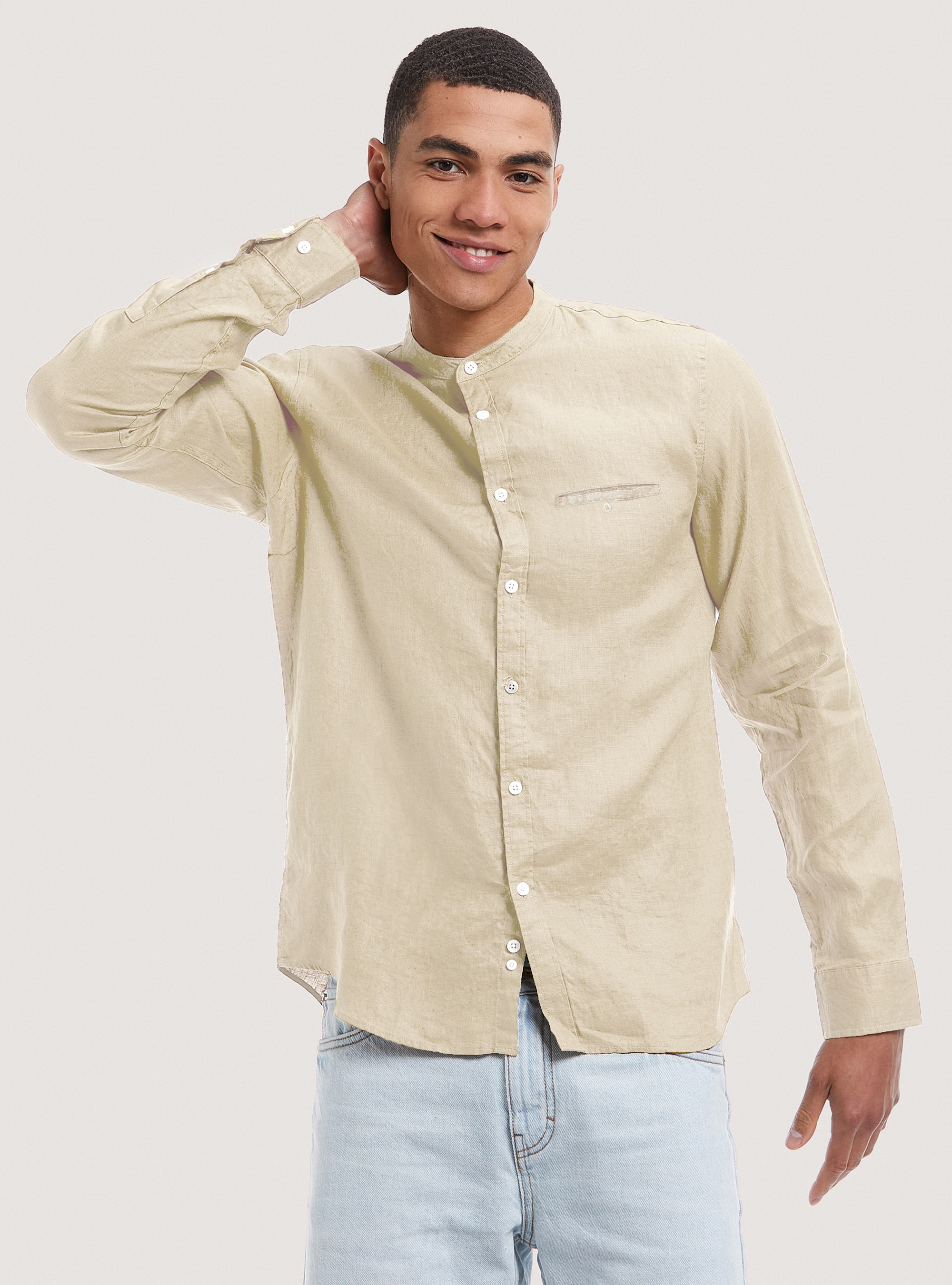 Pure linen shirt with Korean collar, C141 CREAM
