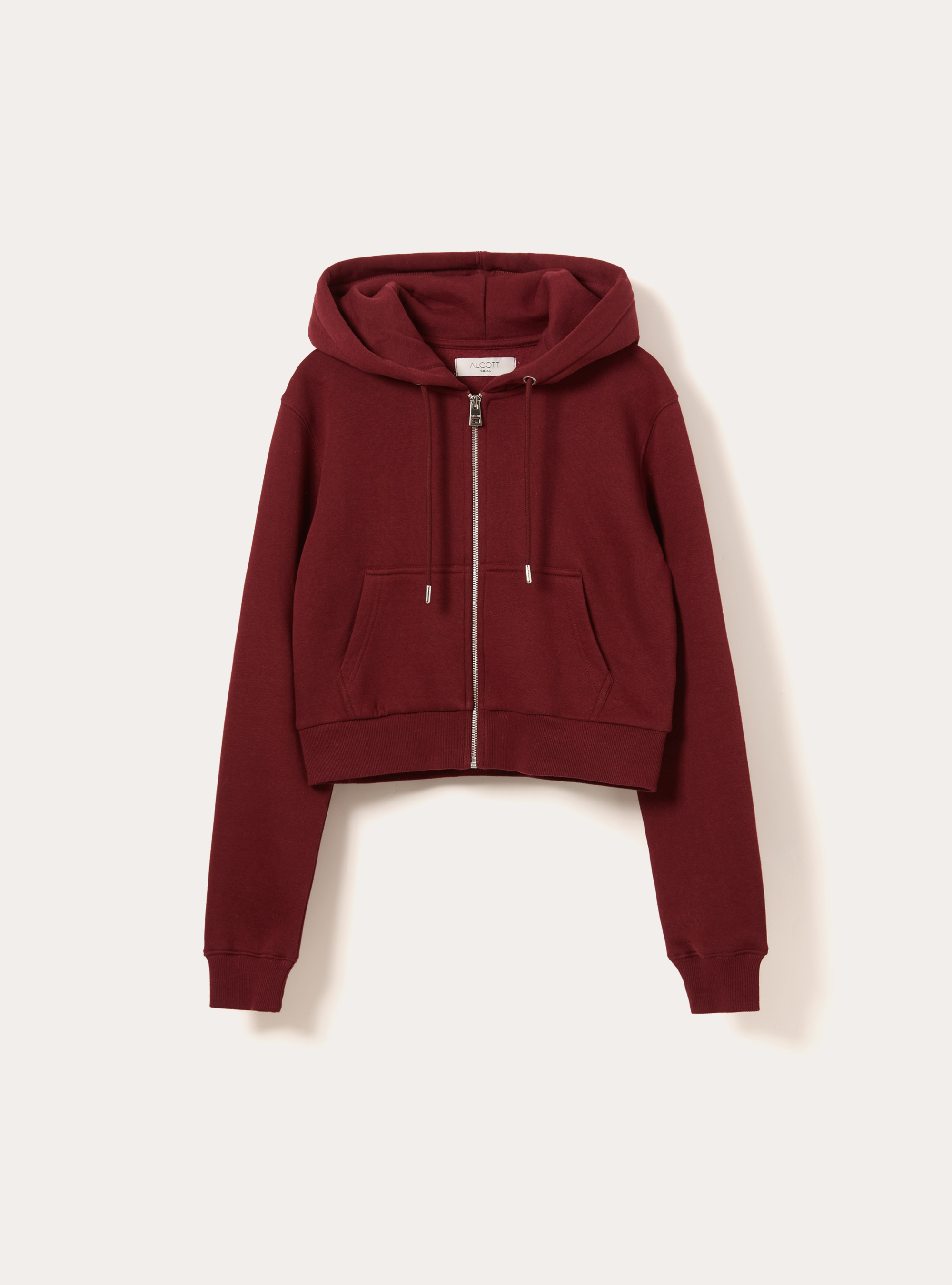 Sweat à capuche zippé court, BO1 BORDEAUX DARK