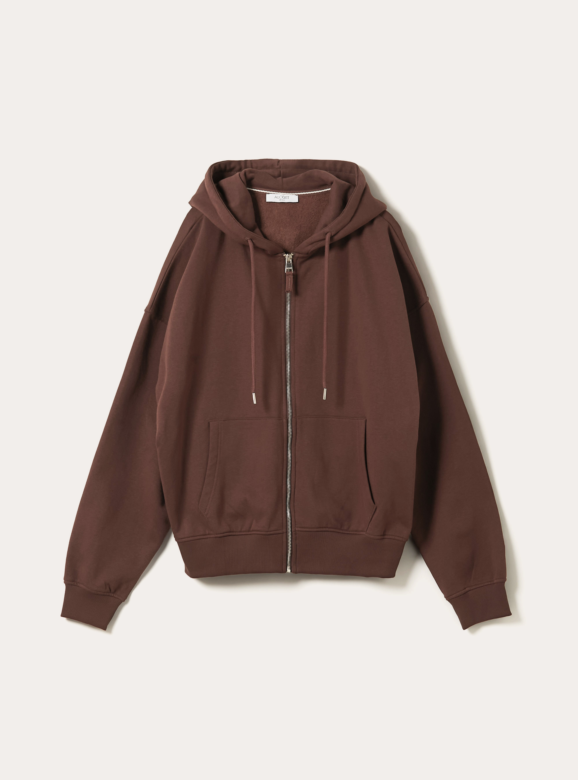 Sweatshirt mit Reißverschluss und Kapuze aus Baumwollfleece, BR2 BROWN MEDIUM