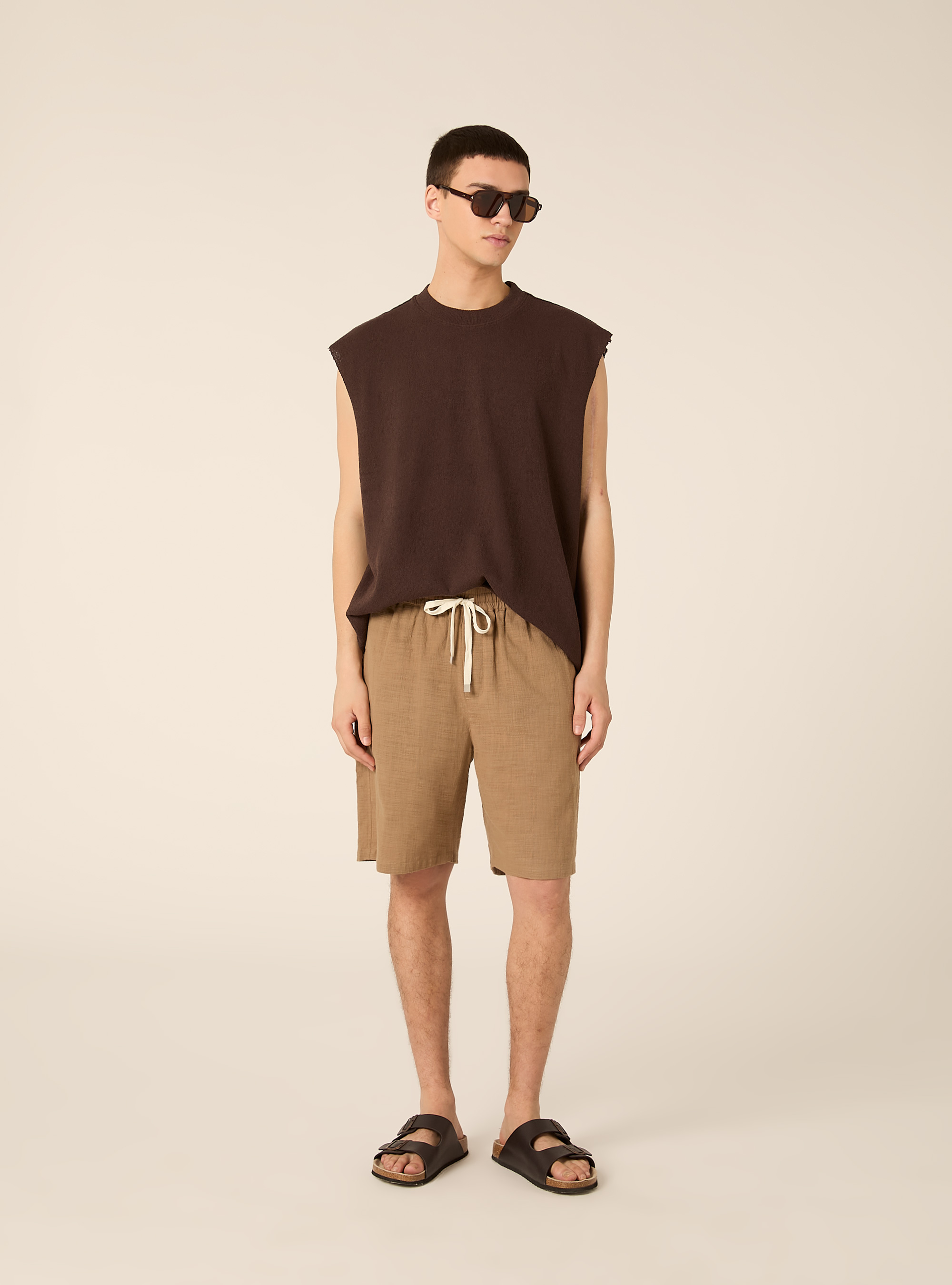 Bermuda in cotone con laccio in vita, BR2 BROWN MEDIUM