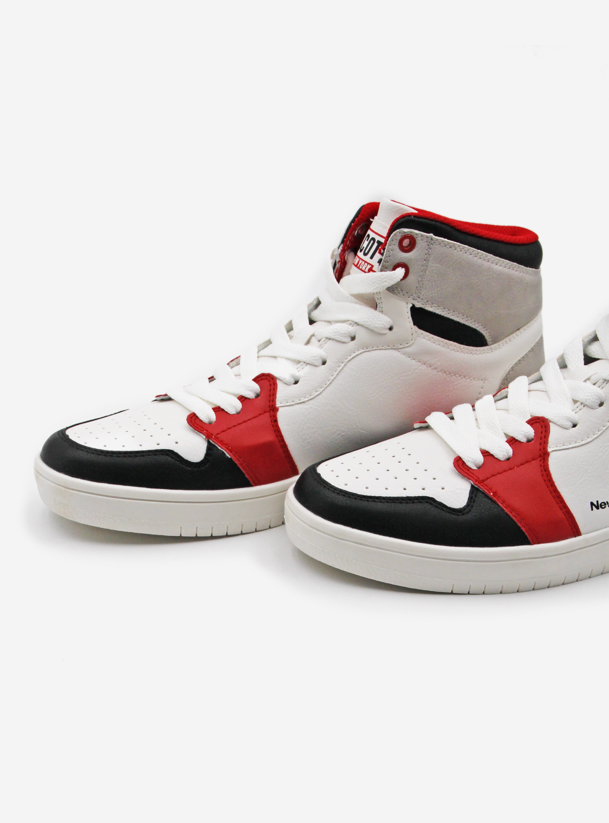 Sneakers alte con dettagli e lacci a contrasto, BIANCO