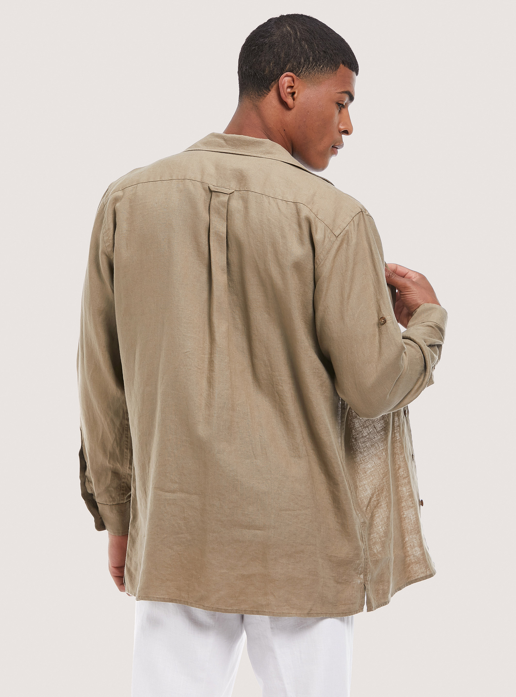 Giacca camicia in lino, C581 BEIGE