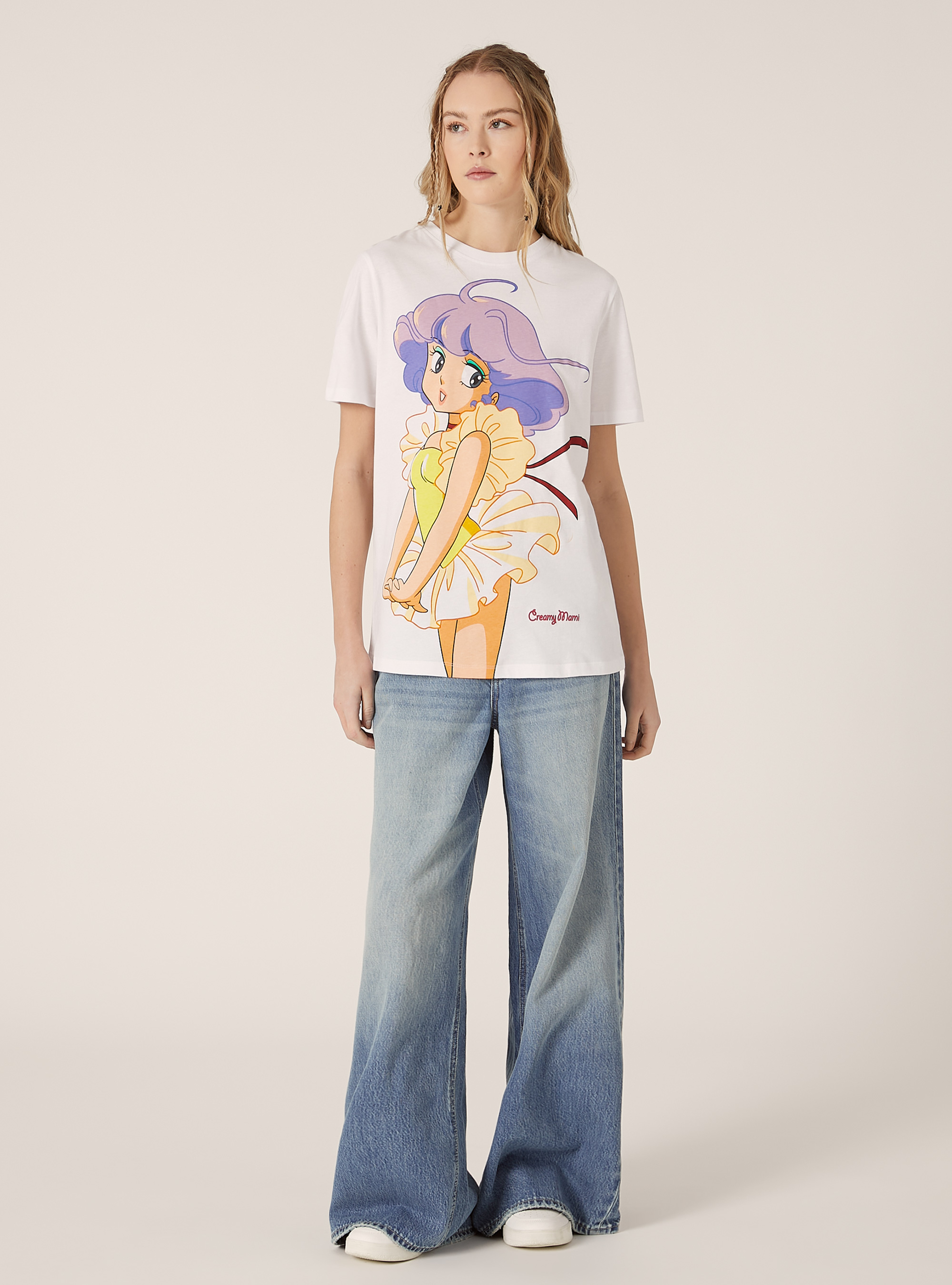 Creamy print T-shirt / Alcott, WH3 WHITE