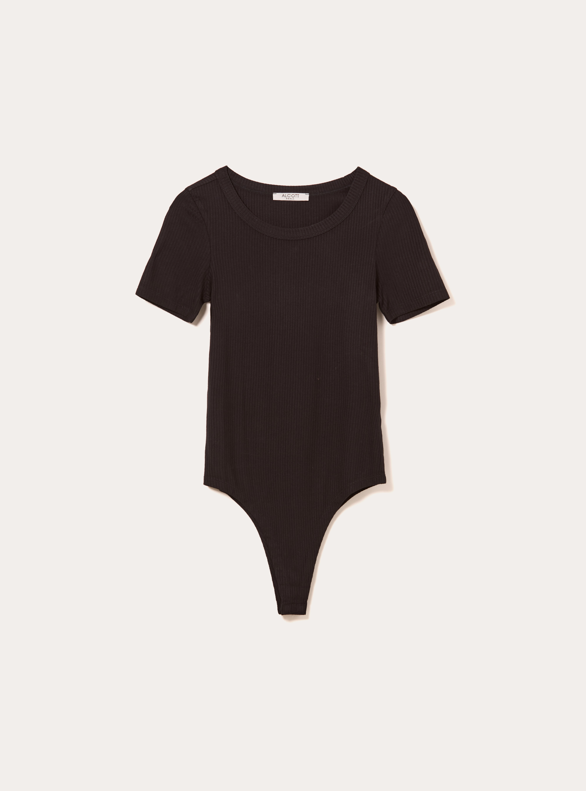 Body à manches courtes cotelées, BK1 BLACK