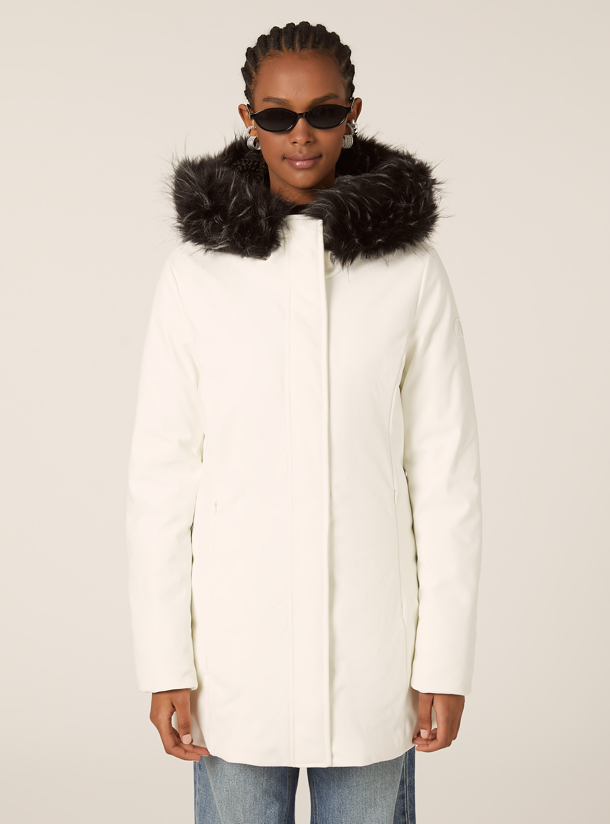 Giubbotto tecnico con cappuccio con pelliccia, WH2 WHITE