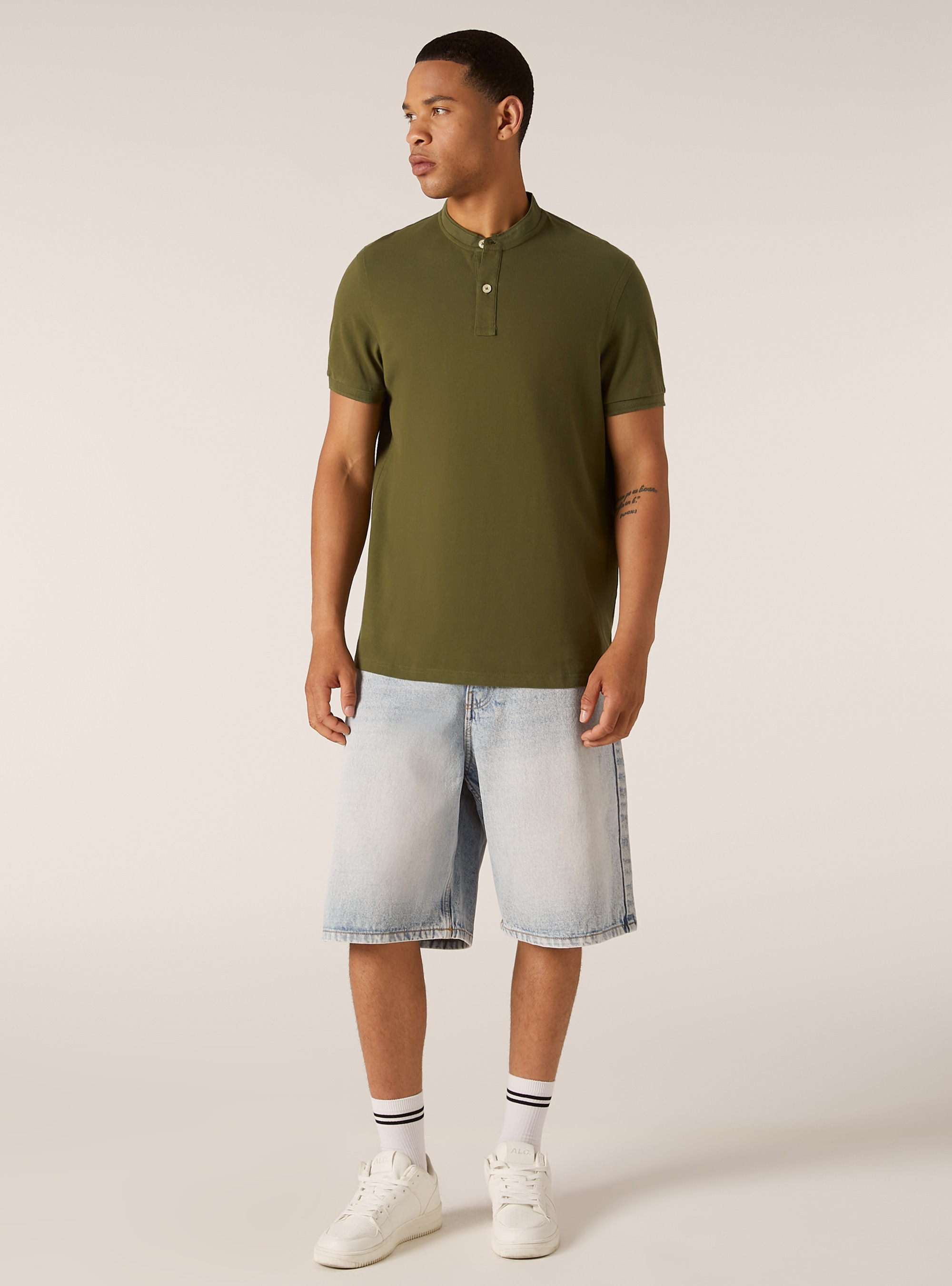 Cotton polo shirt with Korean collar, KY2 KAKY MEDIUM