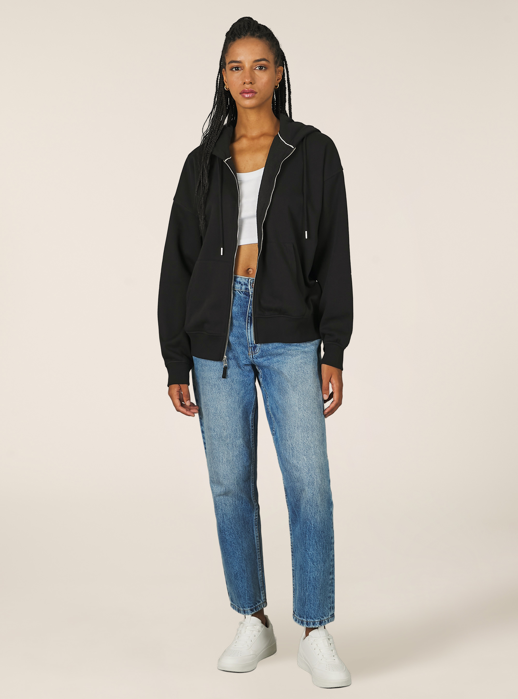 Zip et sweat à capuche en coton, BK1 BLACK