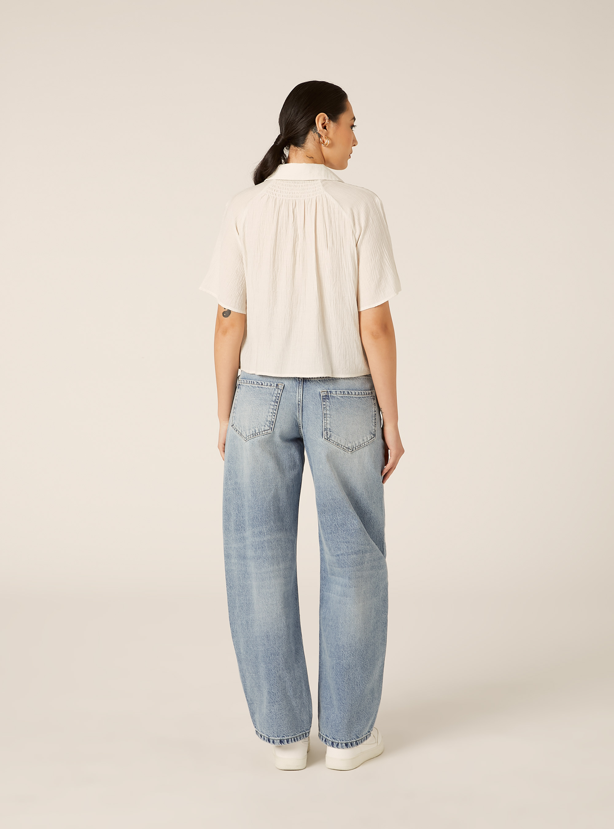 Camicia maniche corte in crepe, WH2 WHITE