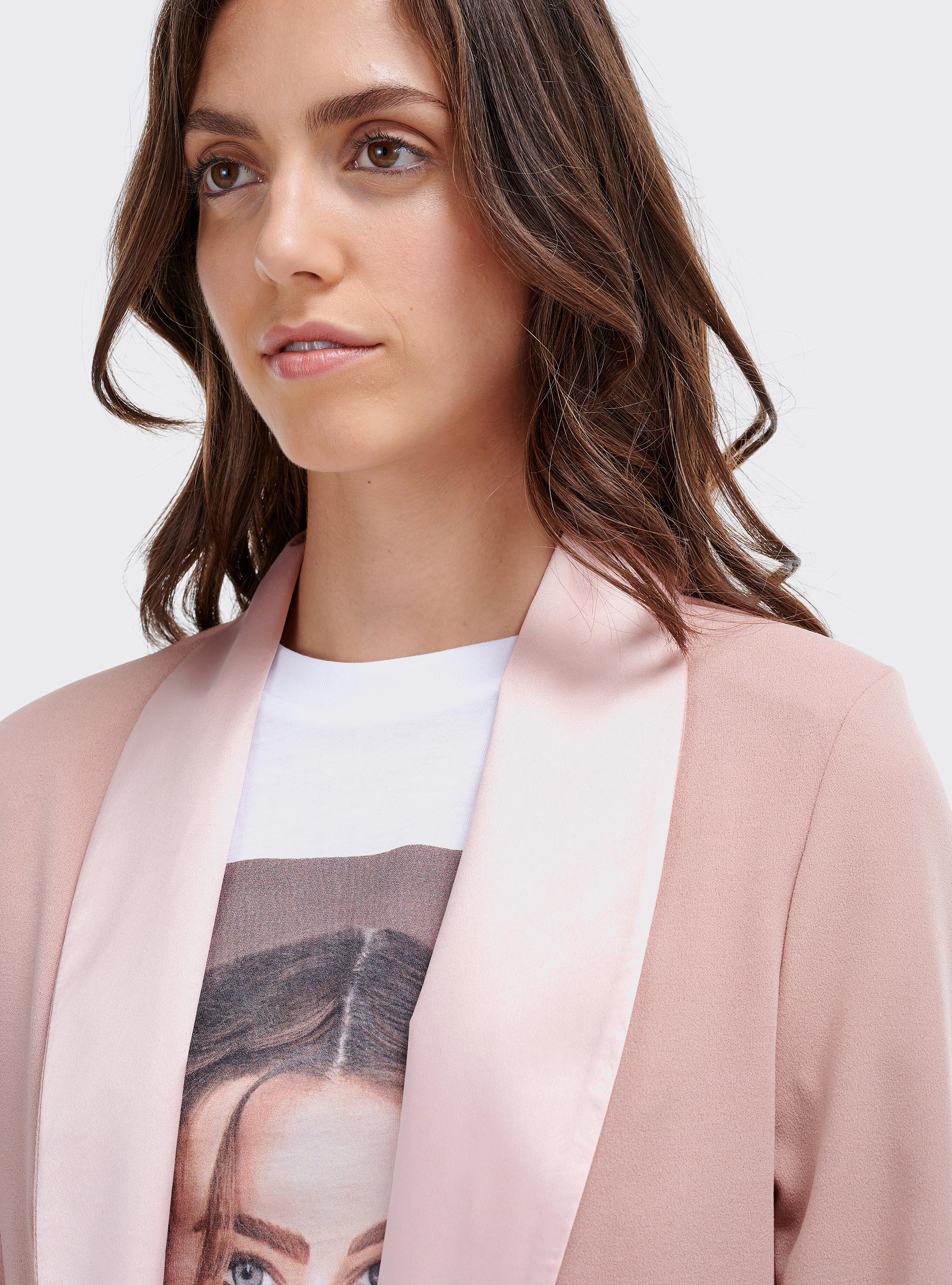 Blazer cropped con rever in ras, C4404 PINK