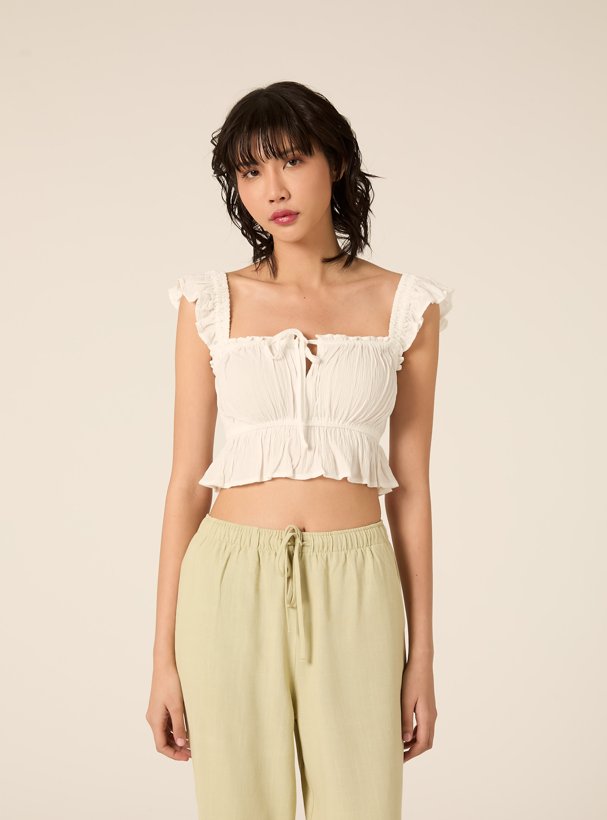 Top in crepe con volant, WH2 WHITE