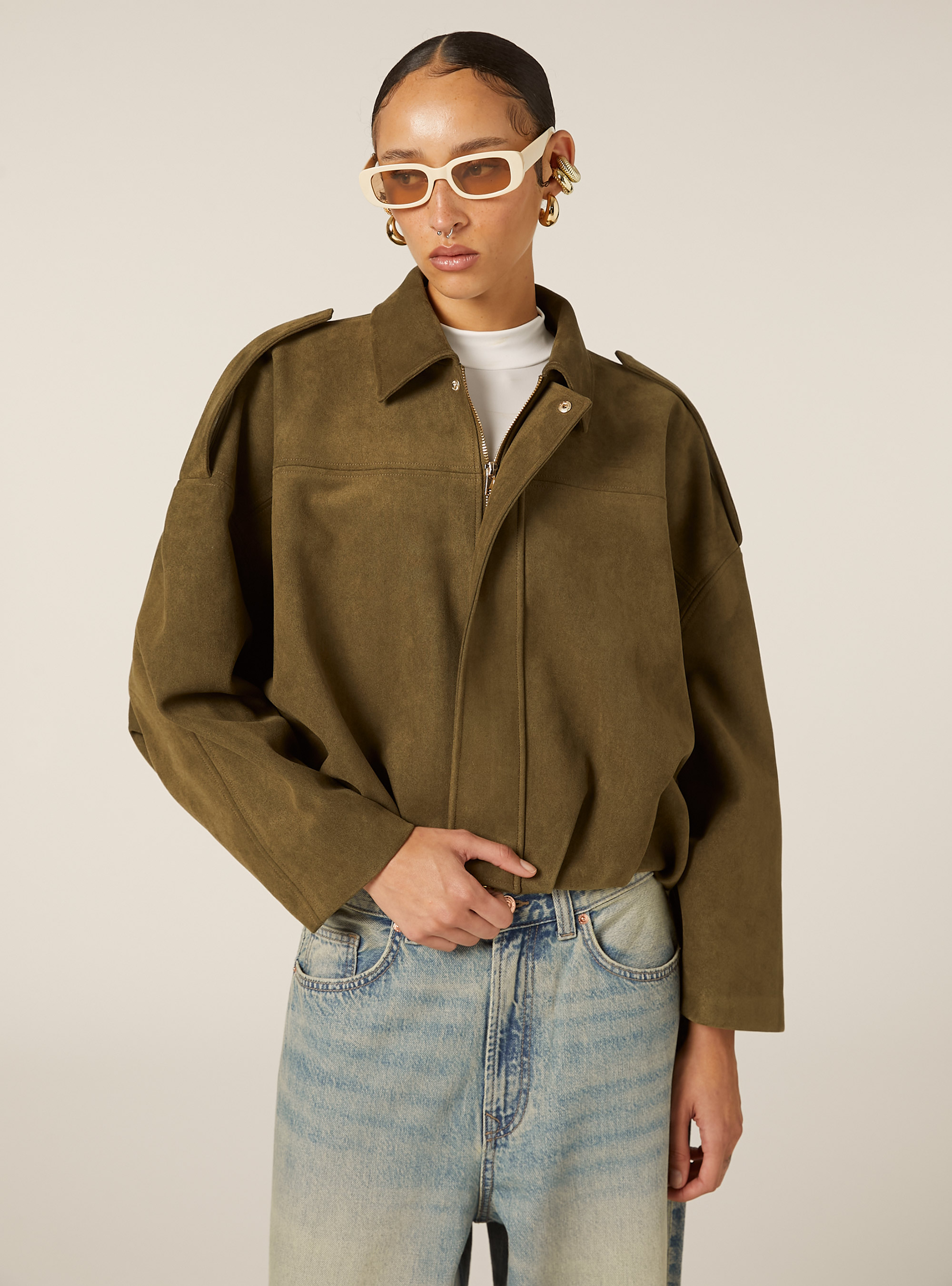 Suede-effect bomber jacket, KY2 KAKY MEDIUM