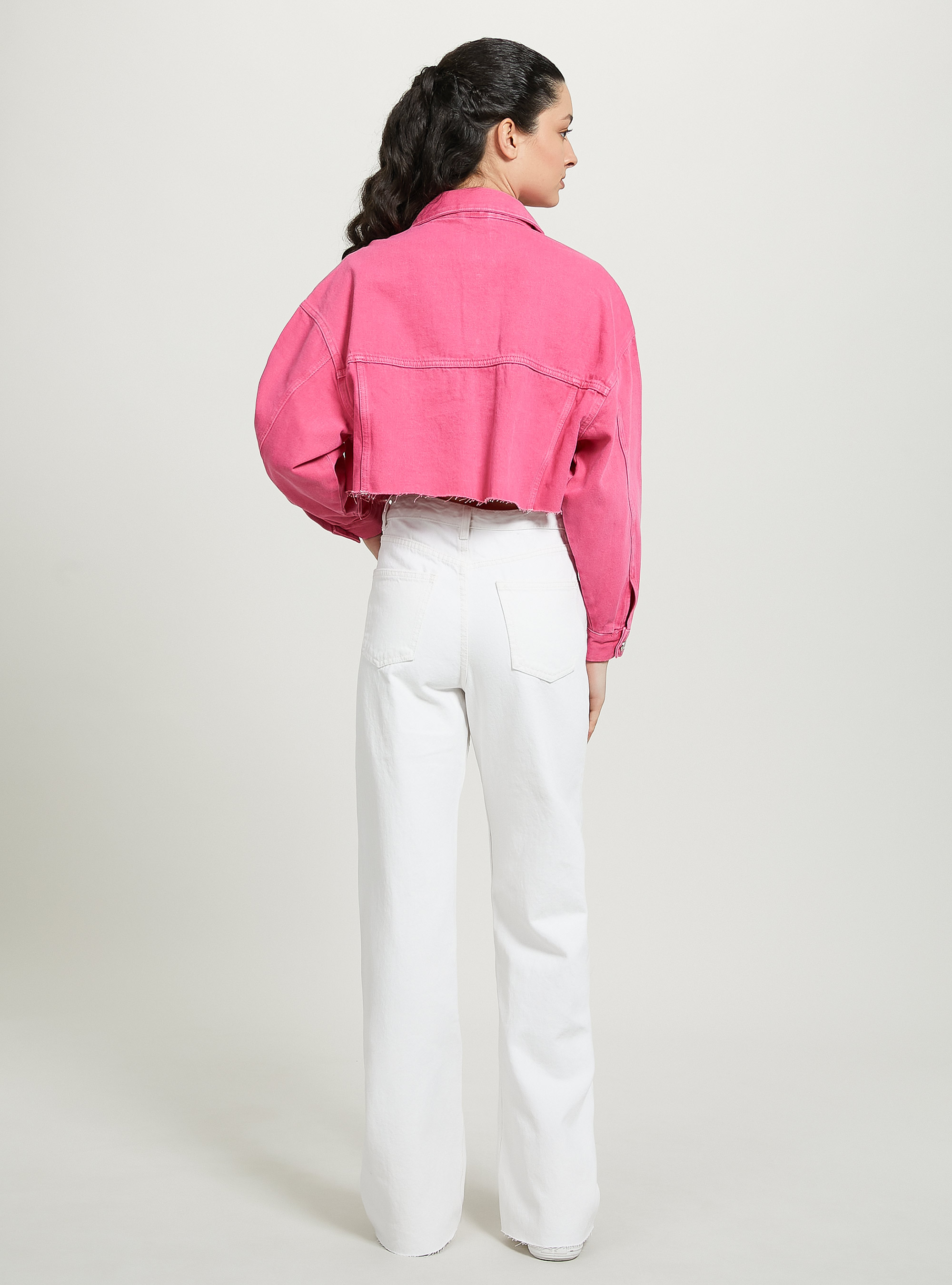 Giubbotto cropped in denim colorato, FX2 FUXIA MEDIUM