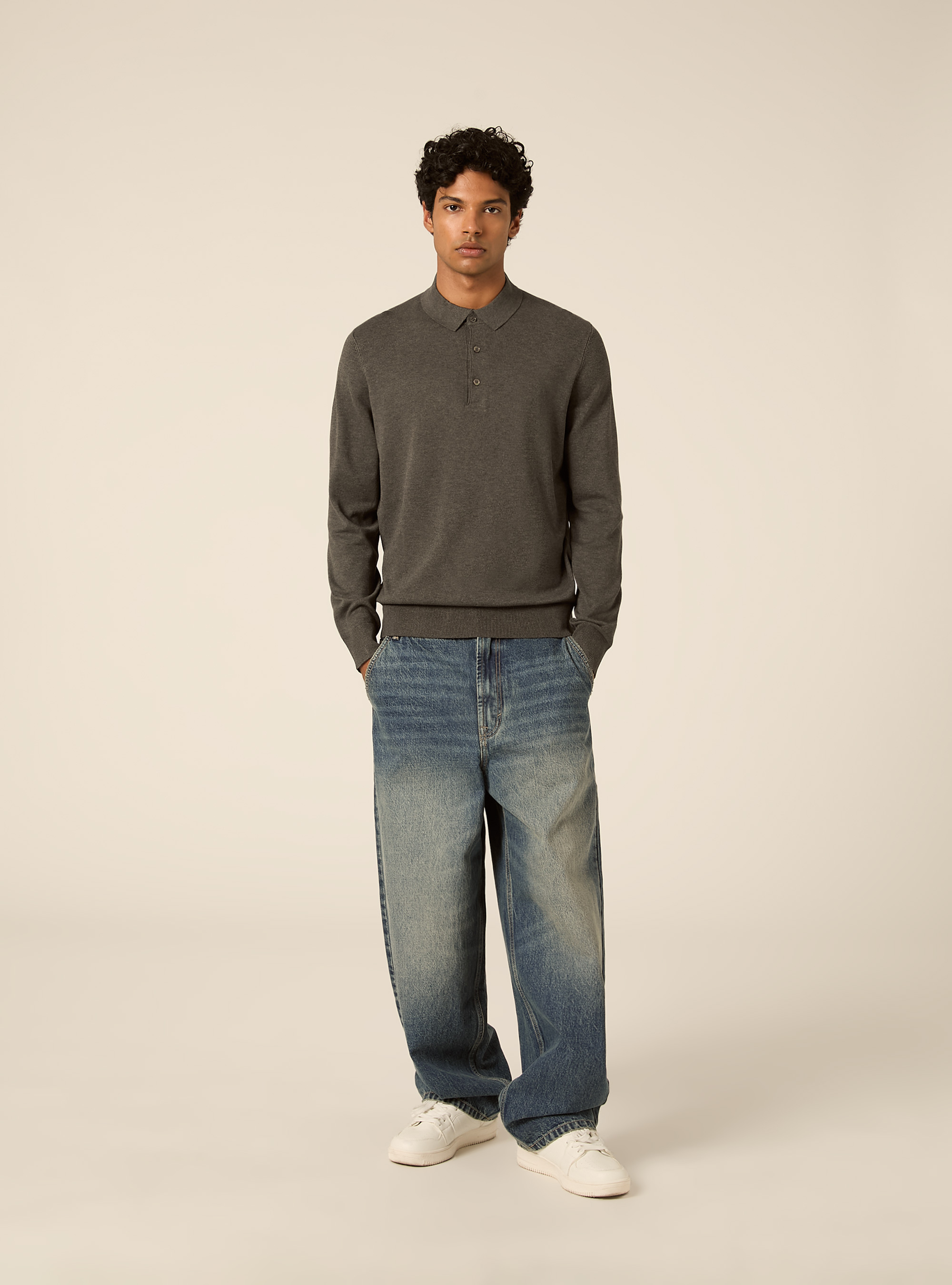 Polo in maglia  in viscosa, MGY1 GREY MEL DARK