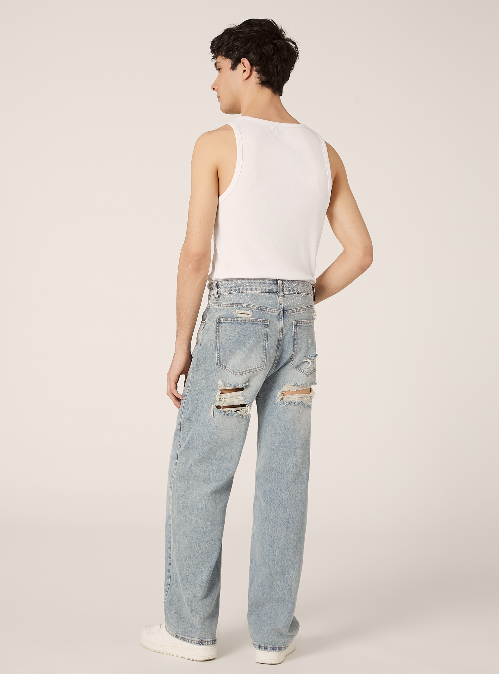 Straight Fit Rhinestone Jeans, D006 AZURE