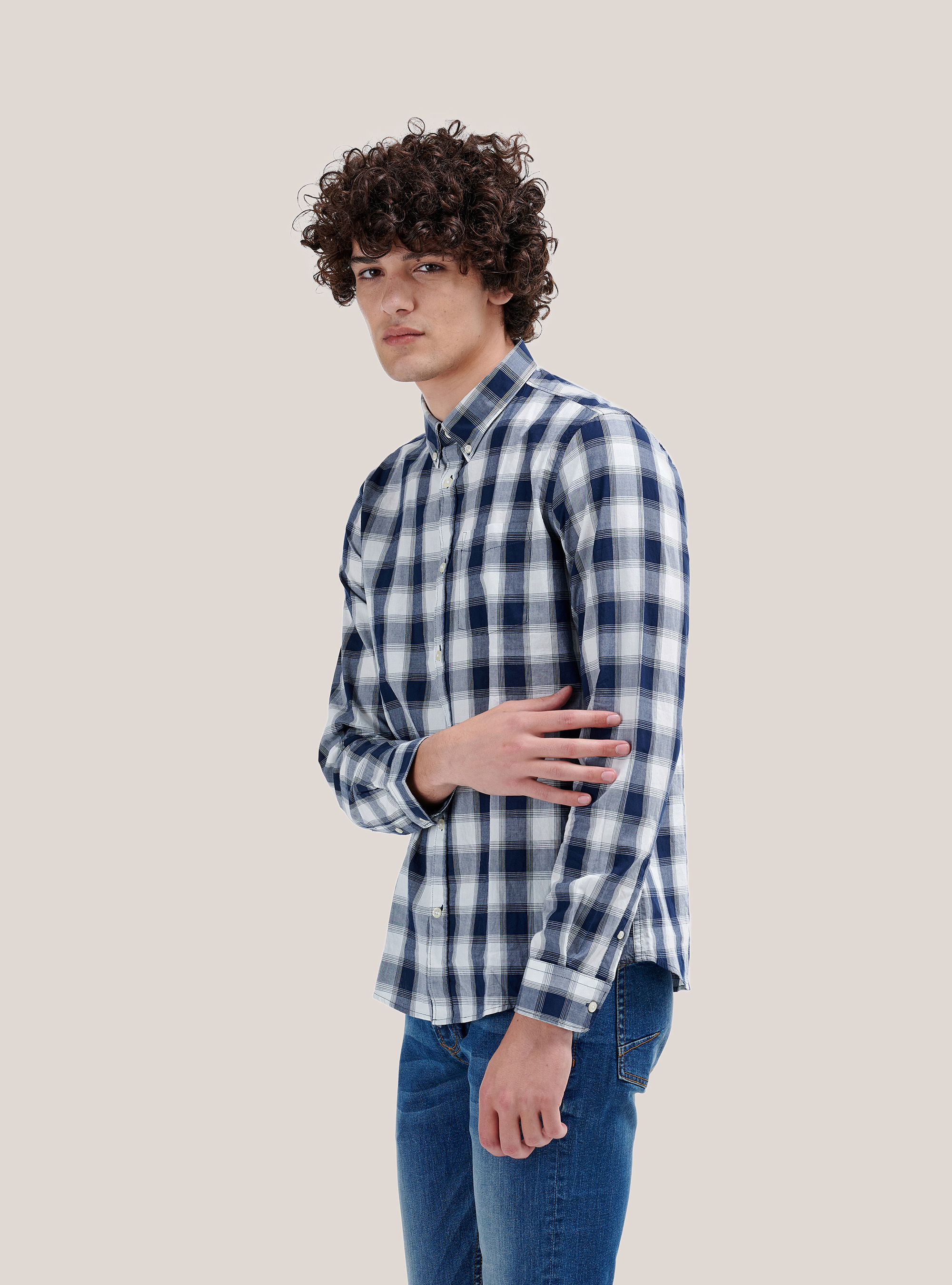 Cotton checked shirt, WHITE