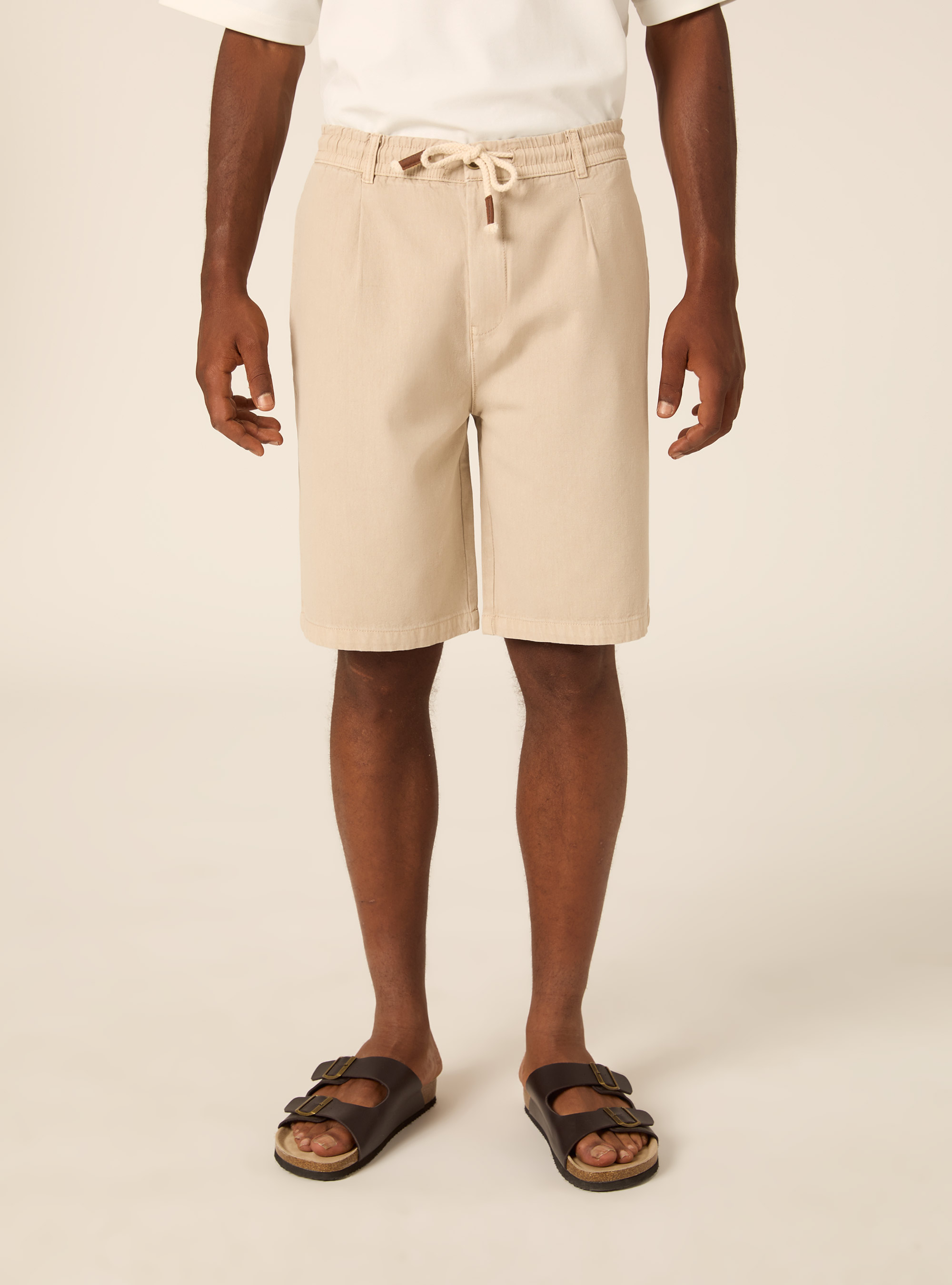 Pleated Baby Twill Drawstring Bermuda Shorts, BG2 BEIGE MEDIUM