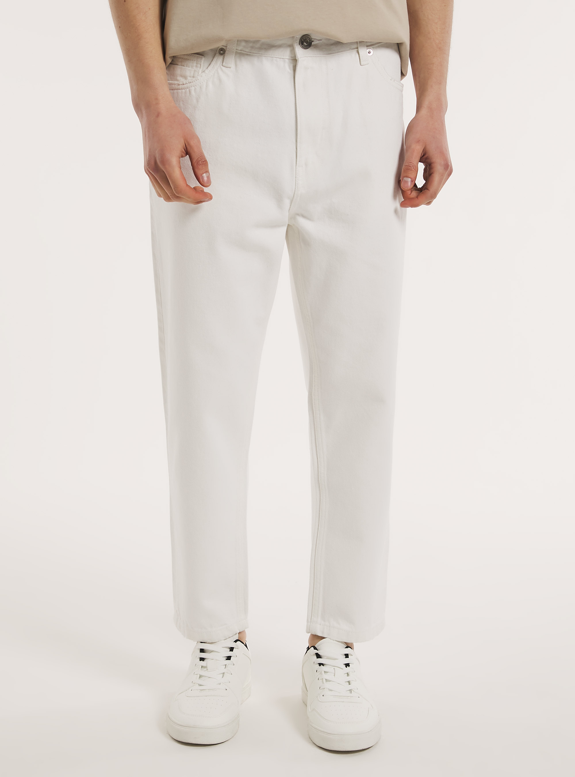 Relaxed fit twill trousers, WH1 OFF WHITE