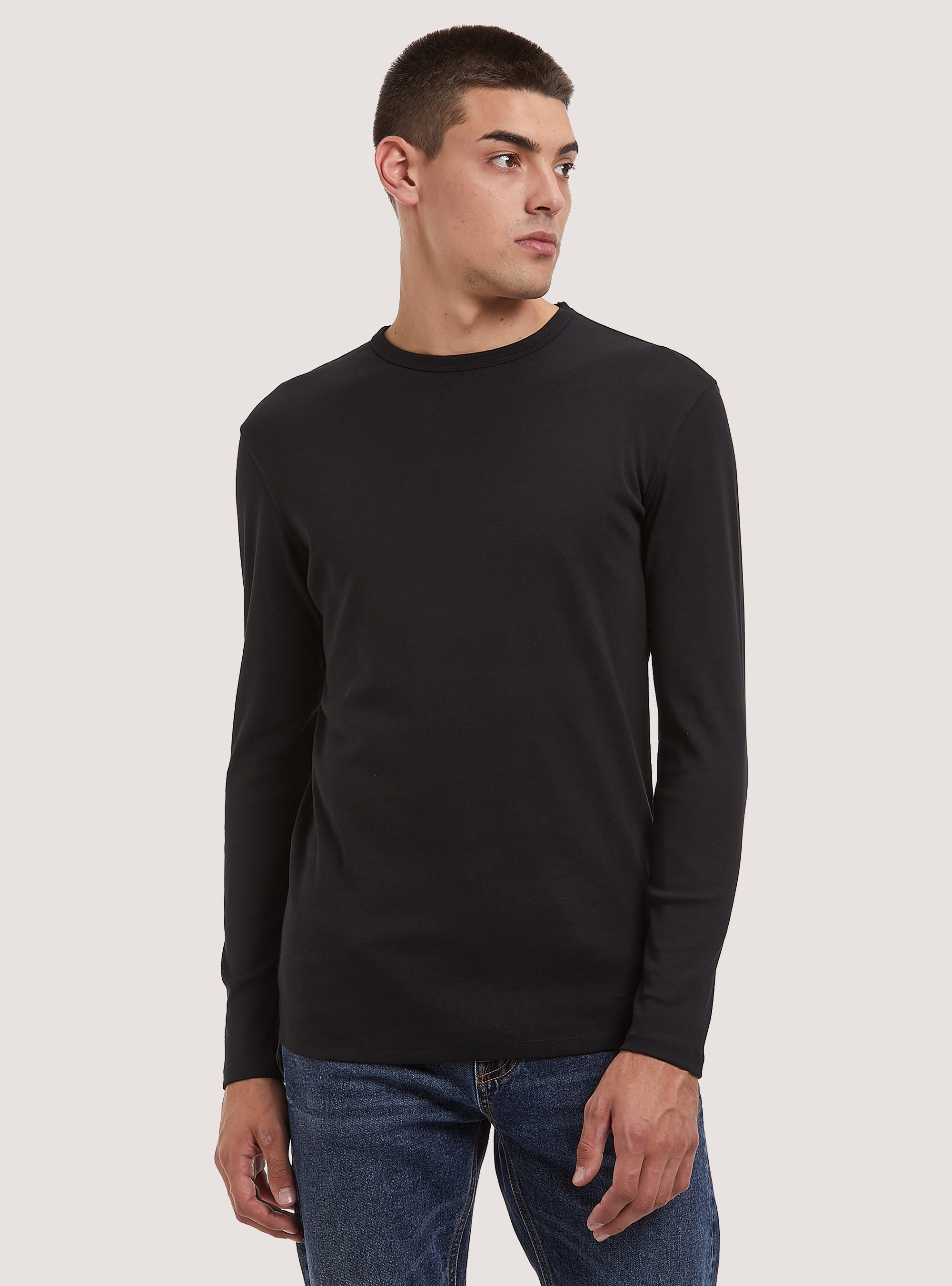 Long-sleeved cotton T-shirt, BK1 BLACK