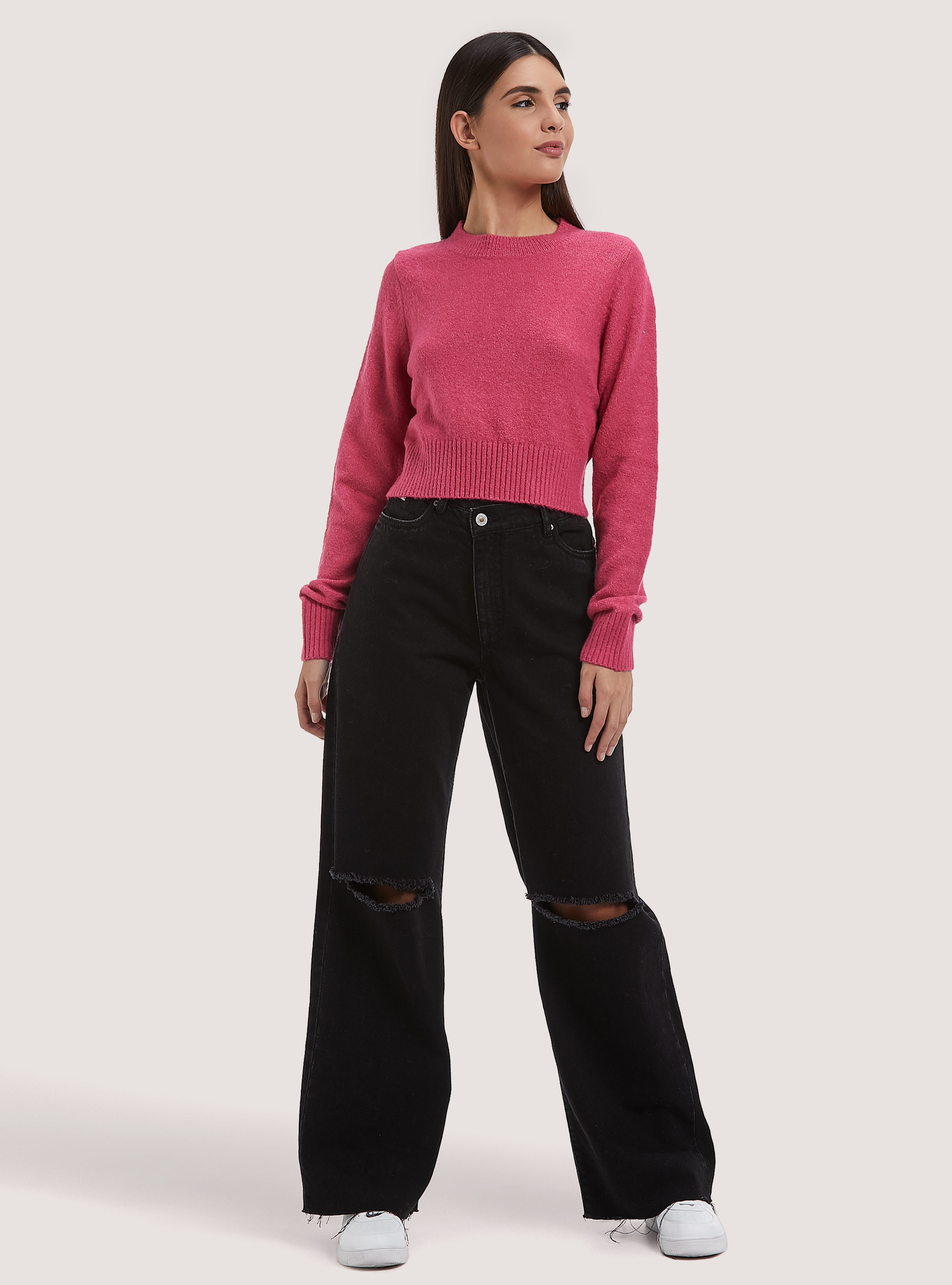 Pullover cropped soft touch, FX3 FUXIA LIGHT