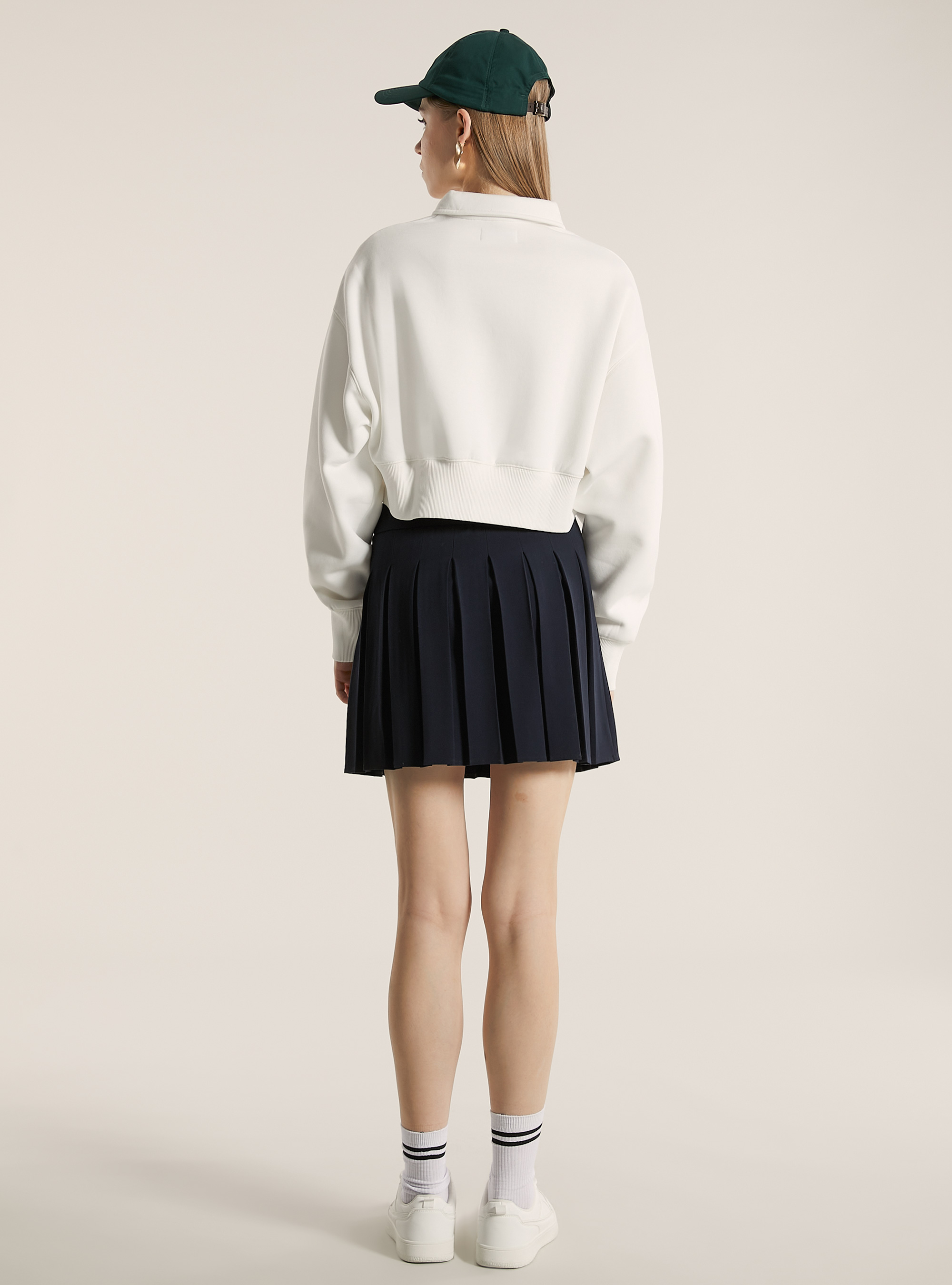 Cropped sweatshirt with polo neck and zip, WH2 WHITE
