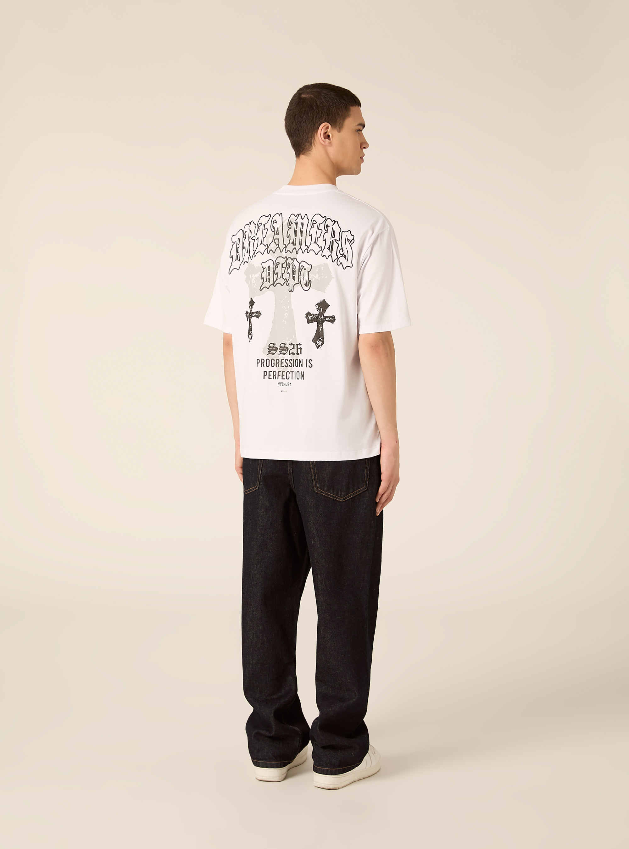 T-shirt con stampa croce, WH3 WHITE