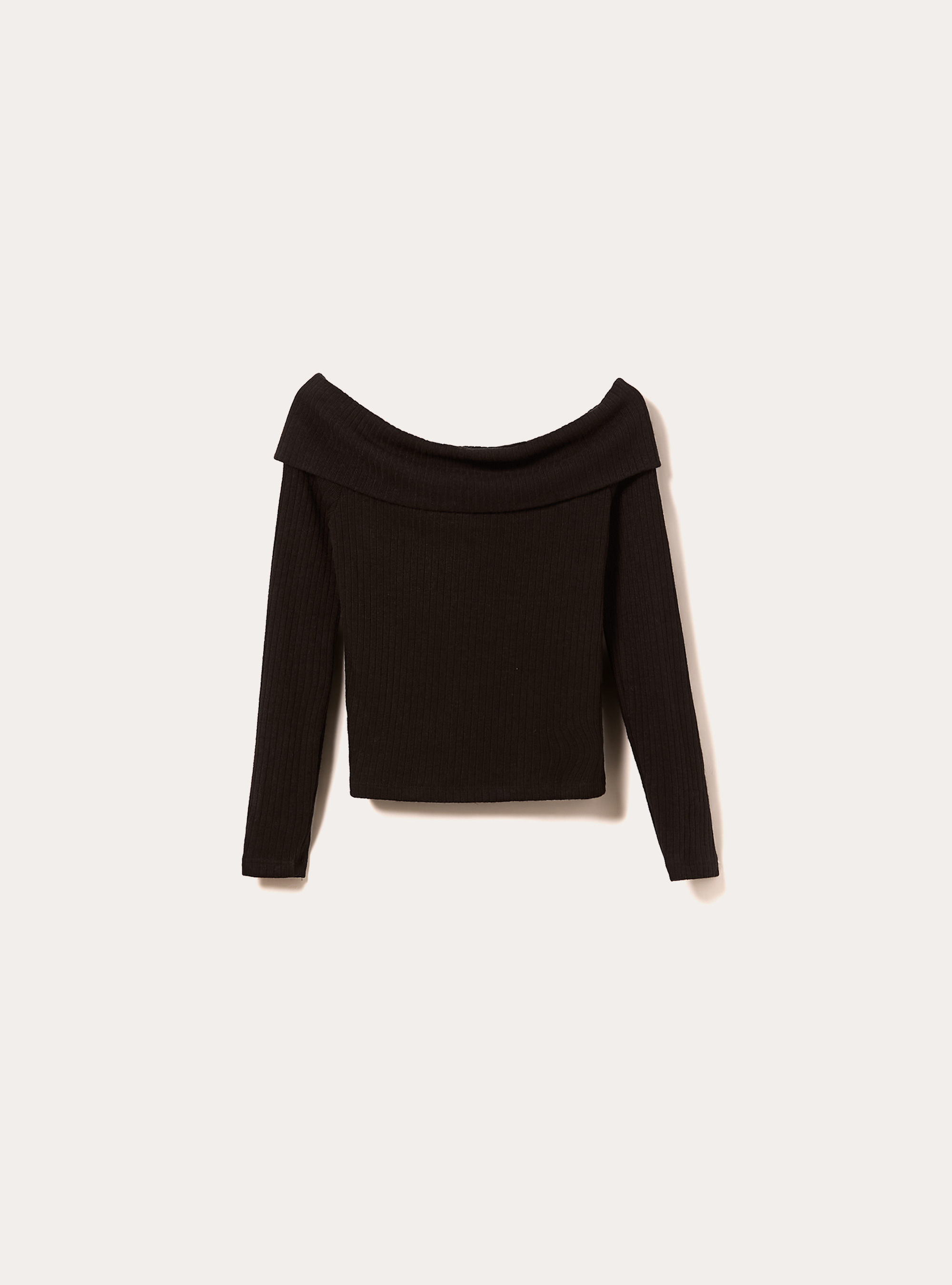 Pullover with ribbed bardot neckline, BK1 BLACK